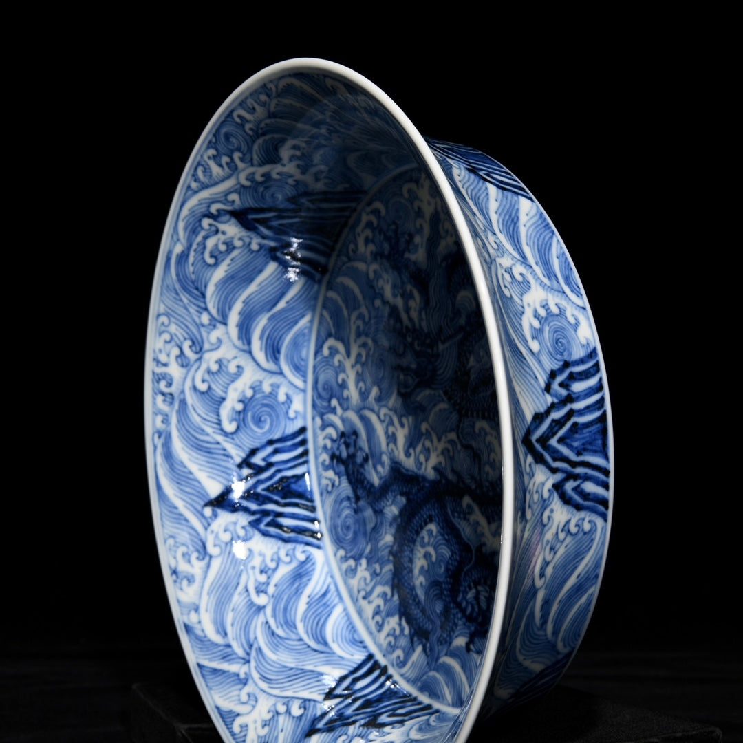 A2125 Chinese Blue And White Porcelain Clouds Dragon Design Brush Washer