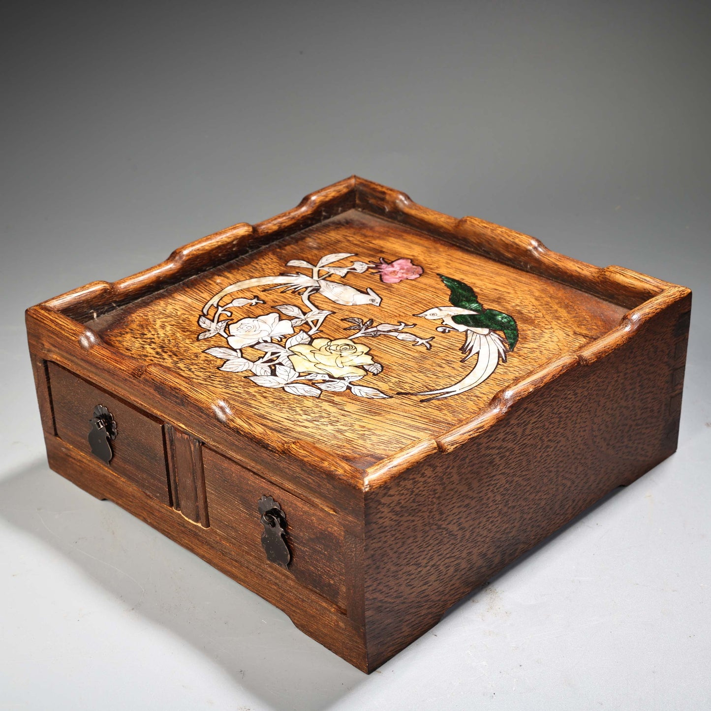 A2128 Chinese Huali Wood Inlay Shell Flowers Bird Design Jewellery Box