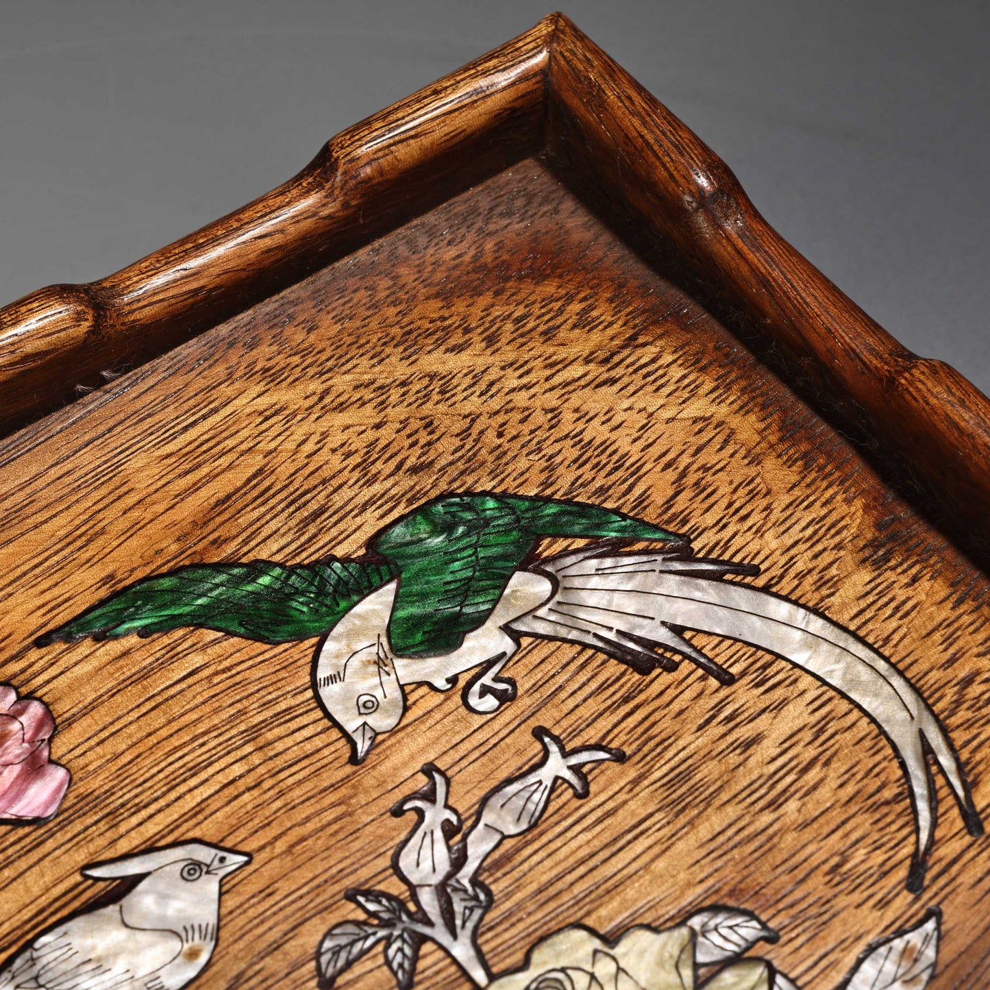 A2128 Chinese Huali Wood Inlay Shell Flowers Bird Design Jewellery Box