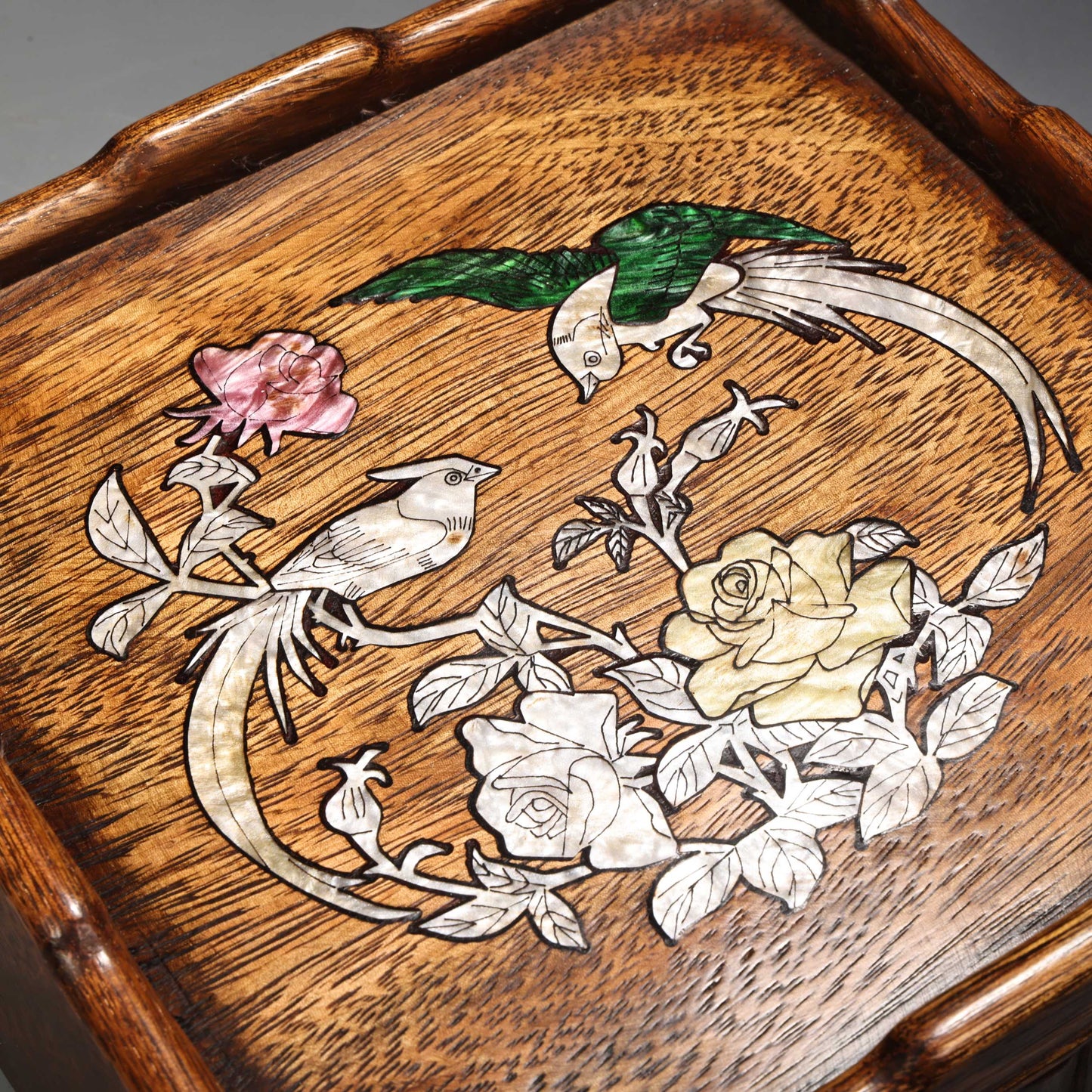 A2128 Chinese Huali Wood Inlay Shell Flowers Bird Design Jewellery Box