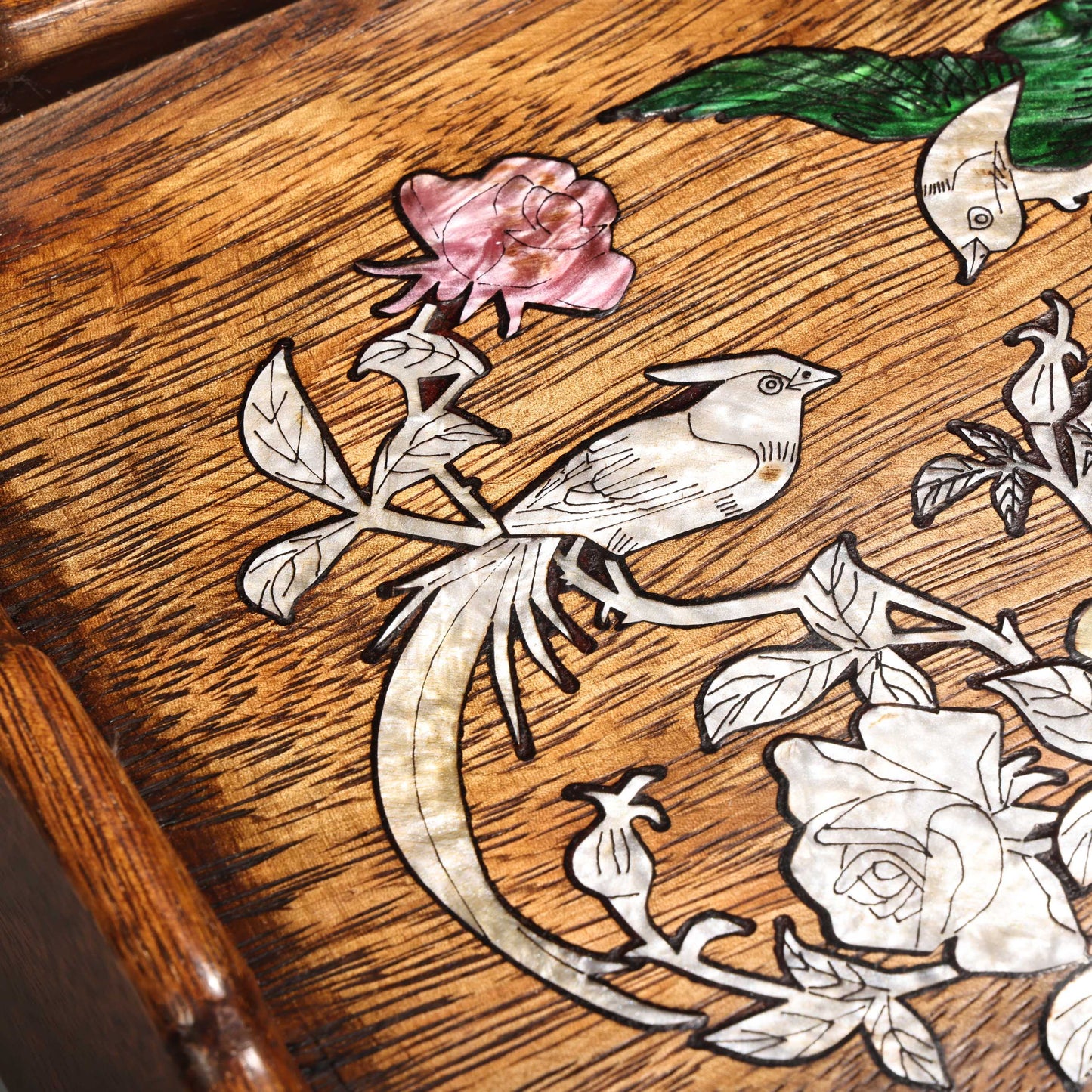 A2128 Chinese Huali Wood Inlay Shell Flowers Bird Design Jewellery Box