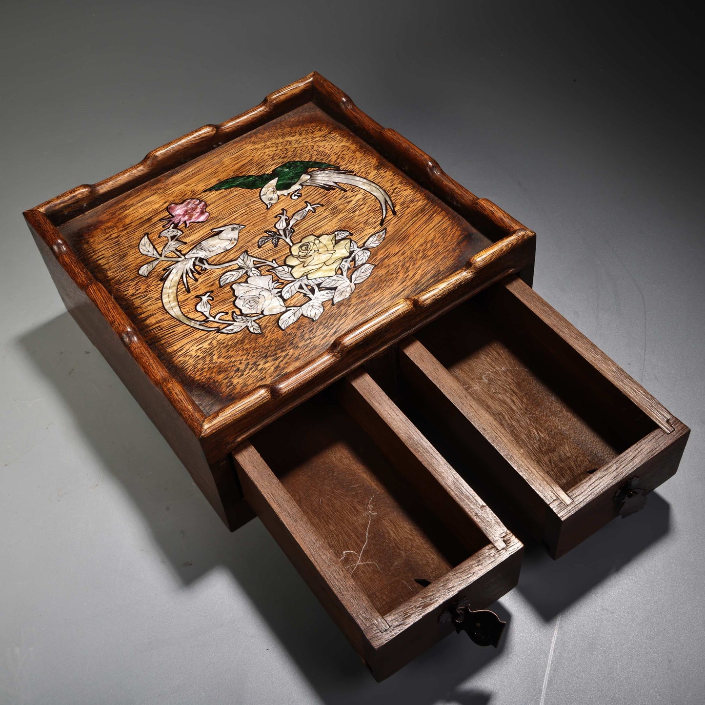 A2128 Chinese Huali Wood Inlay Shell Flowers Bird Design Jewellery Box