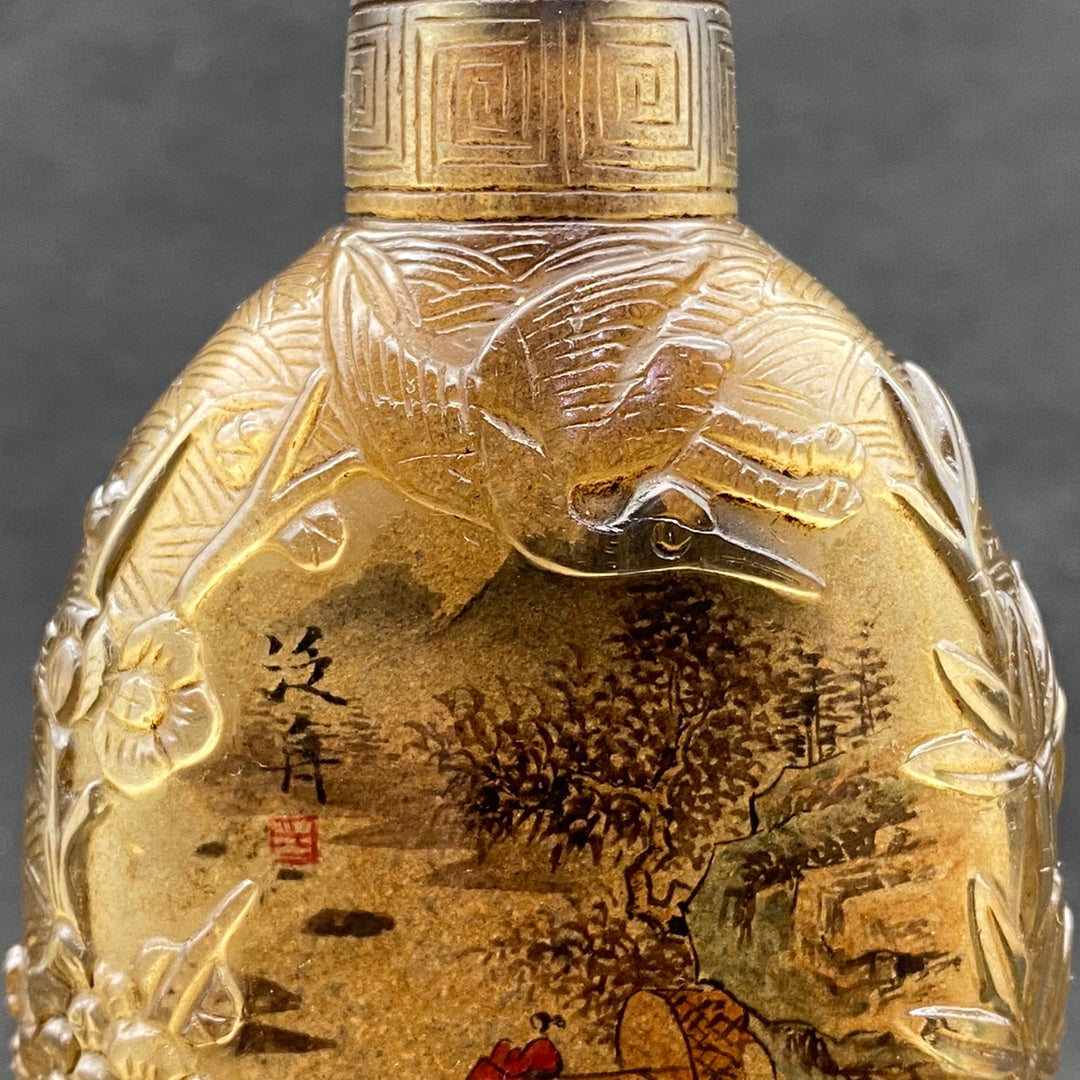 A2133 Old Chinese Peking Glass Inside Painting Mountain River Scene Design Snuff Bottle w Stopper