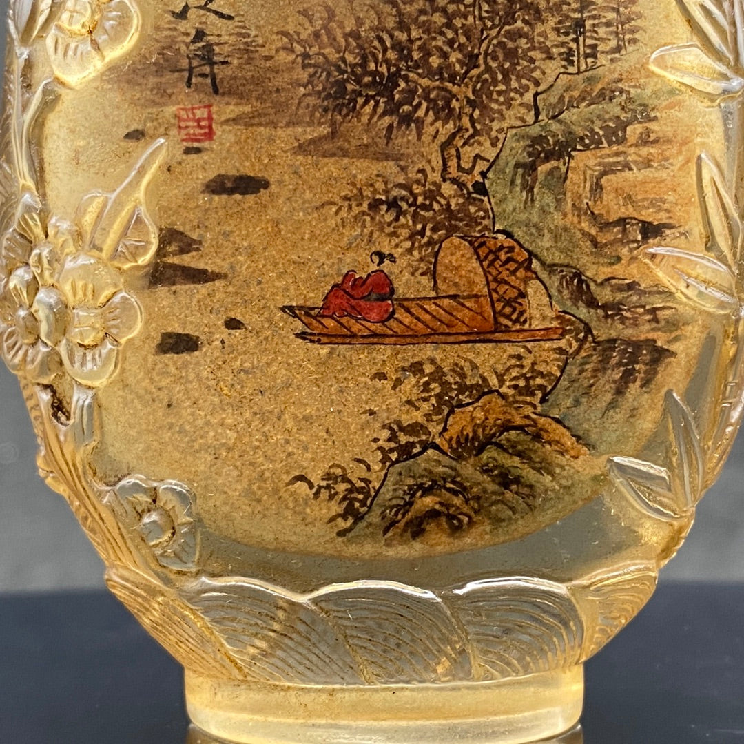 A2133 Old Chinese Peking Glass Inside Painting Mountain River Scene Design Snuff Bottle w Stopper