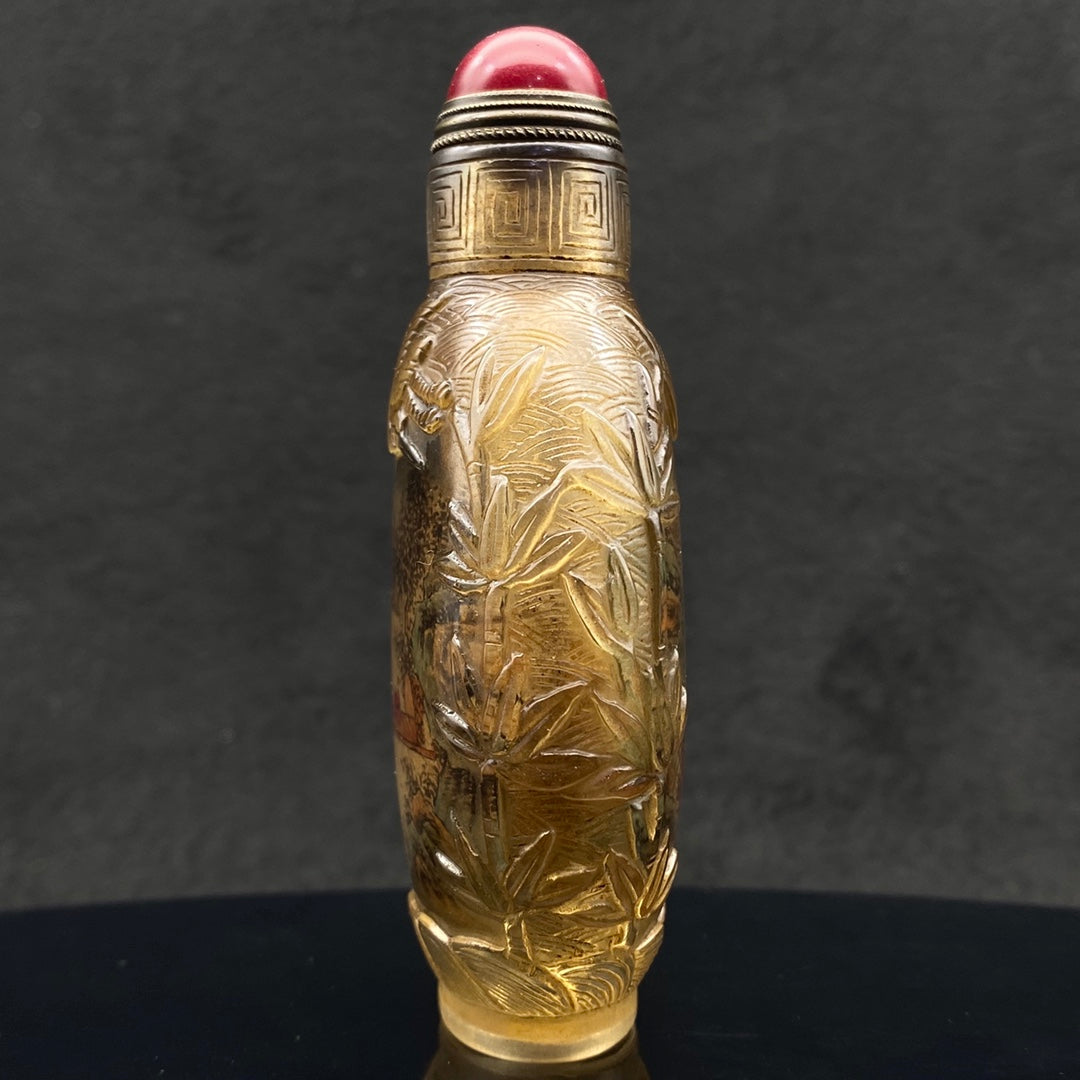 A2133 Old Chinese Peking Glass Inside Painting Mountain River Scene Design Snuff Bottle w Stopper