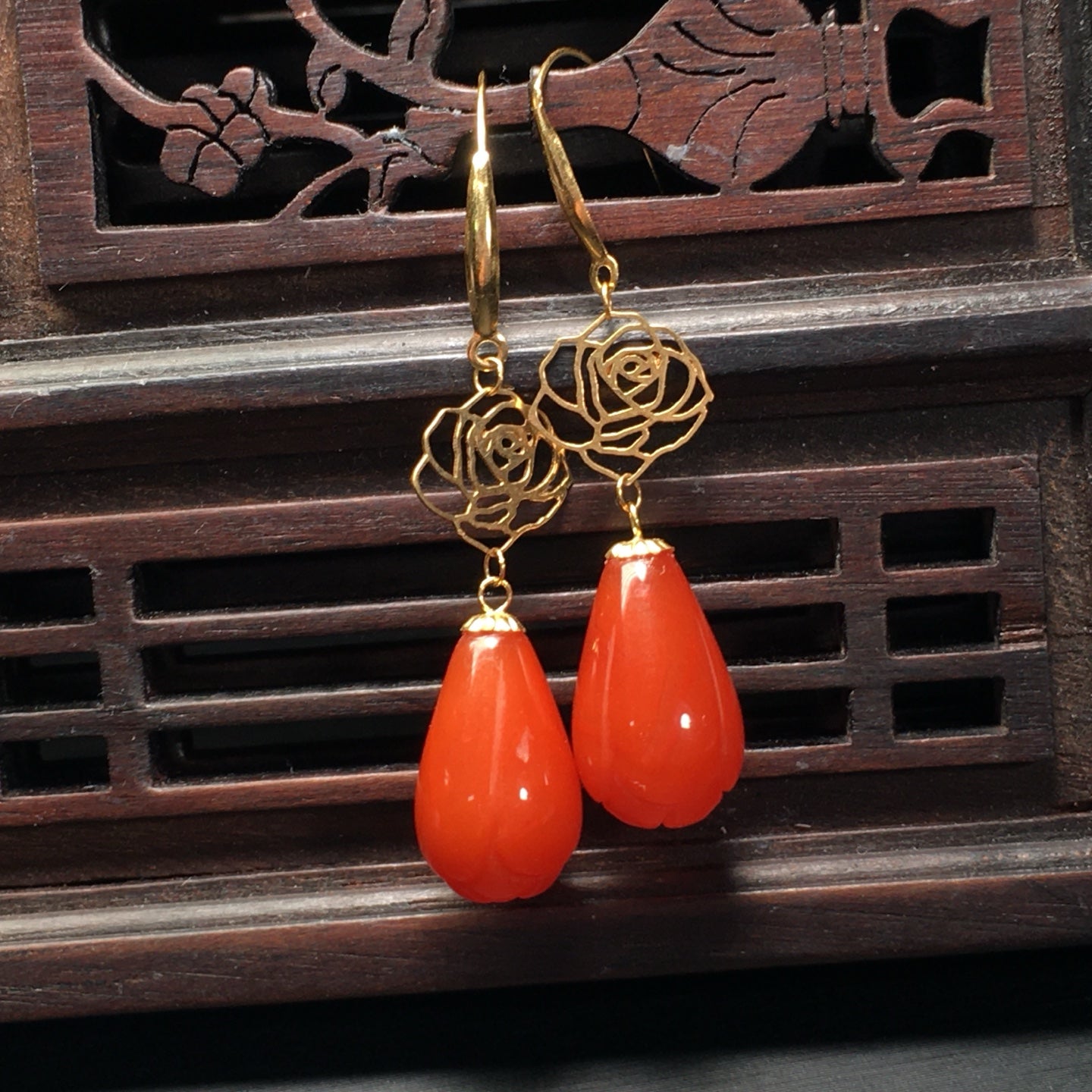 A2139 A Pair Beautiful Nanhong Agate Earring