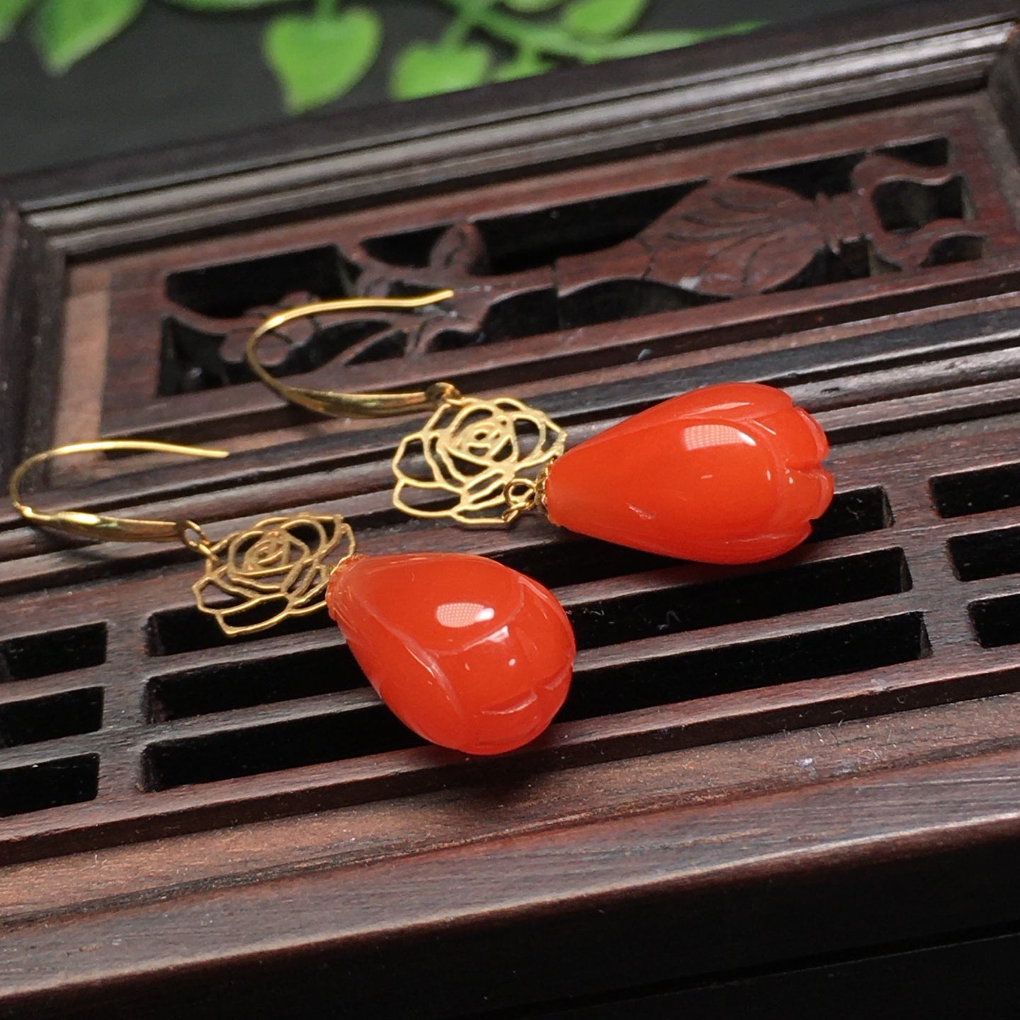 A2139 A Pair Beautiful Nanhong Agate Earring