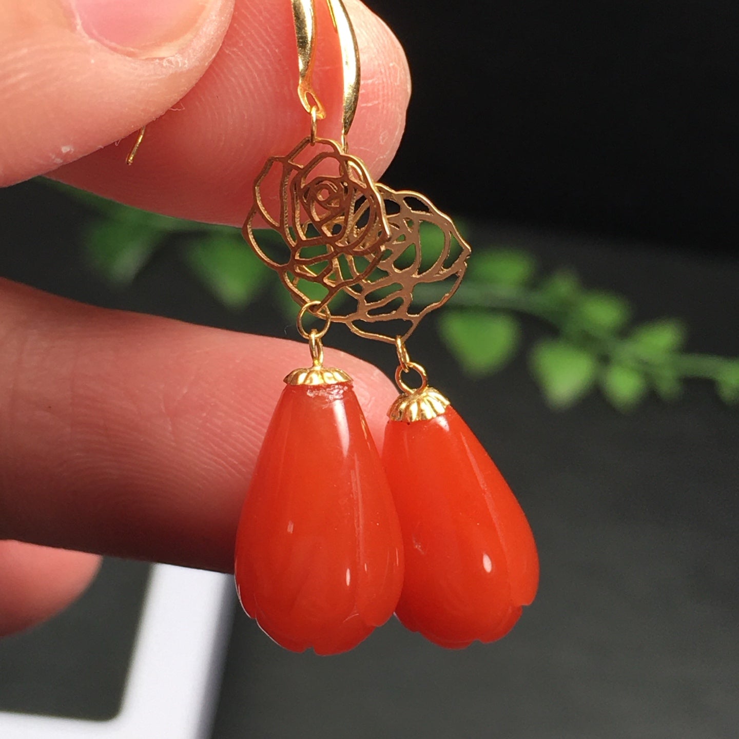 A2139 A Pair Beautiful Nanhong Agate Earring