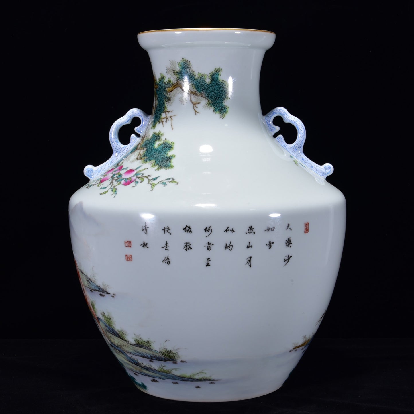 A2177 Chinese Gilt Edge Famille Rose Horse & Monkey Design Porcelain Vase