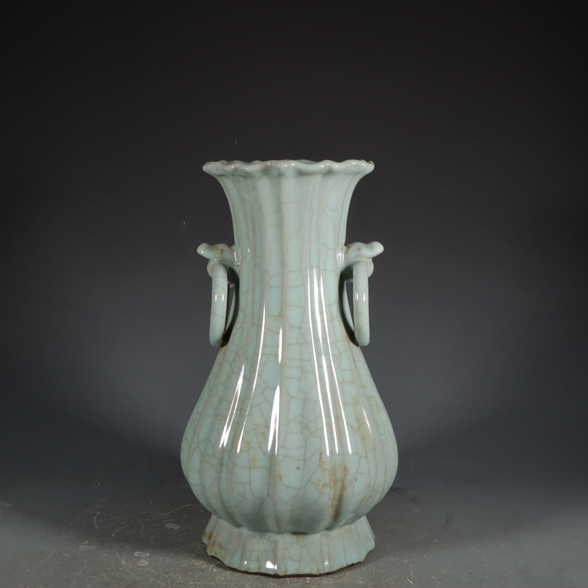 A2186 Vintage Chinese Guan Kiln Double Ear Porcelain Vase