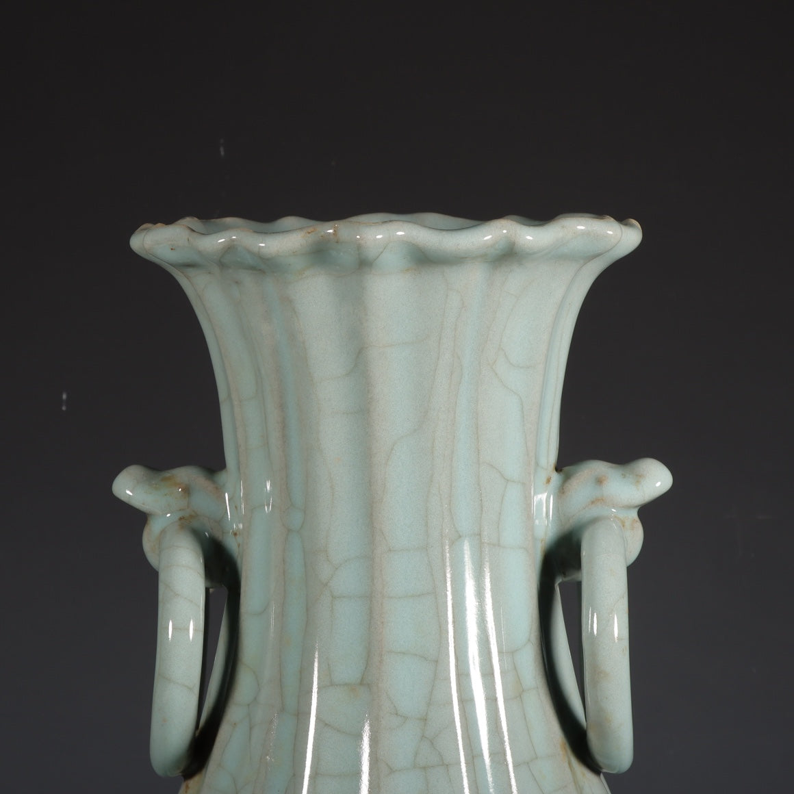 A2186 Vintage Chinese Guan Kiln Double Ear Porcelain Vase