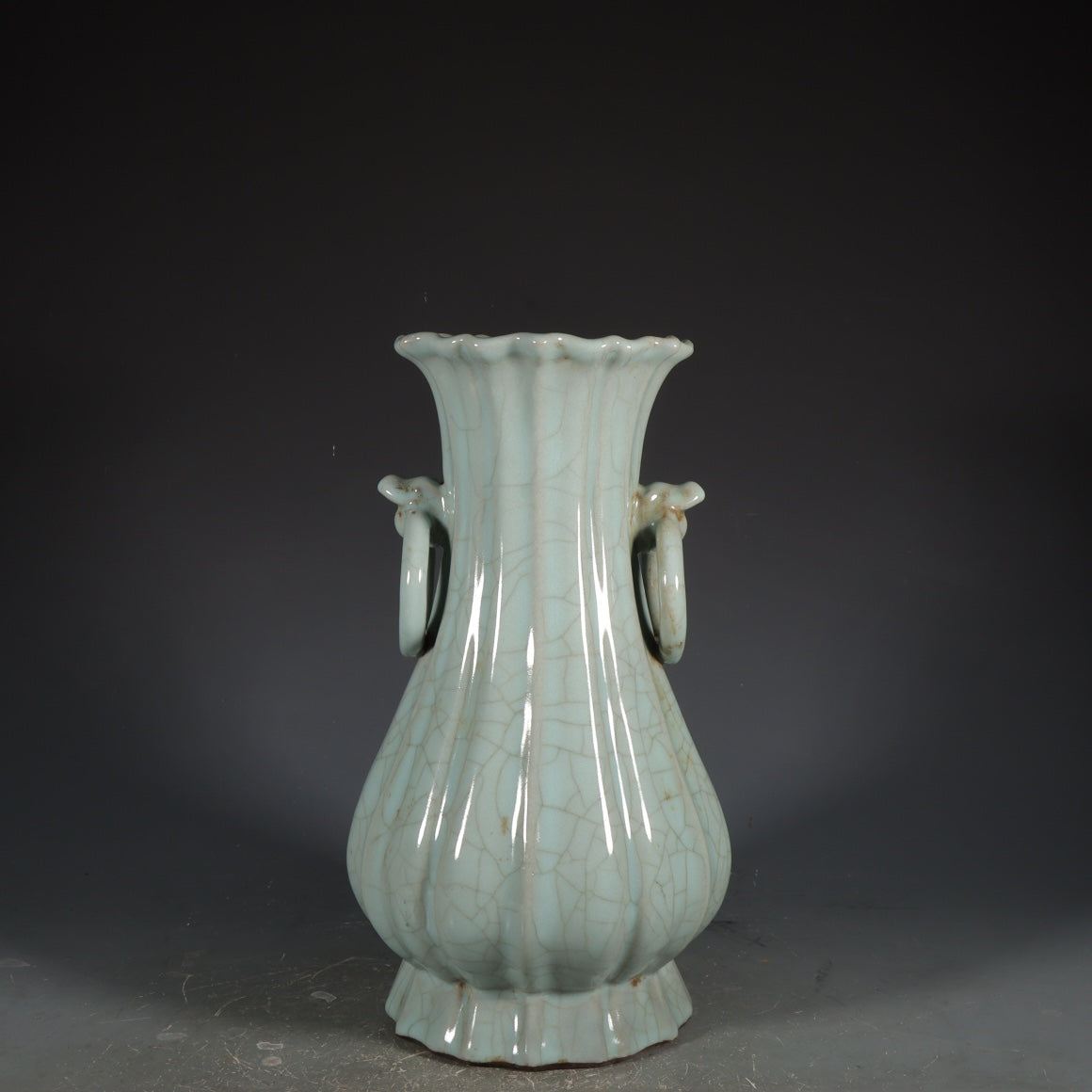 A2186 Vintage Chinese Guan Kiln Double Ear Porcelain Vase