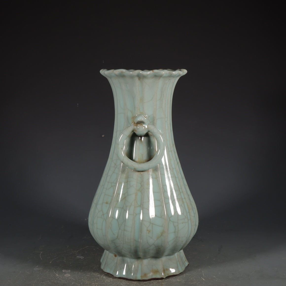 A2186 Vintage Chinese Guan Kiln Double Ear Porcelain Vase