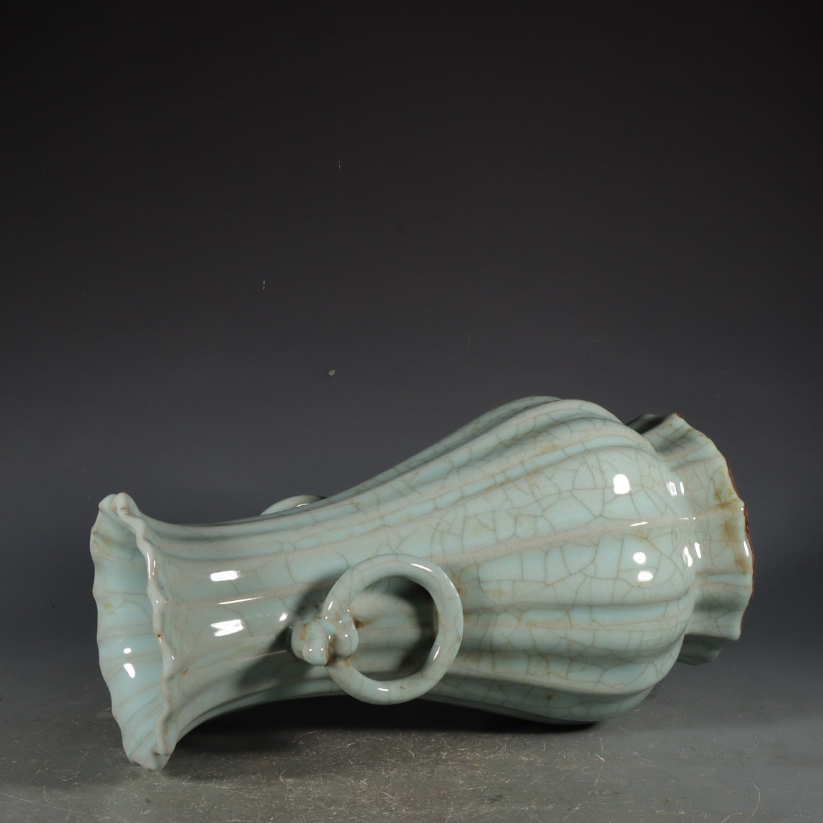 A2186 Vintage Chinese Guan Kiln Double Ear Porcelain Vase