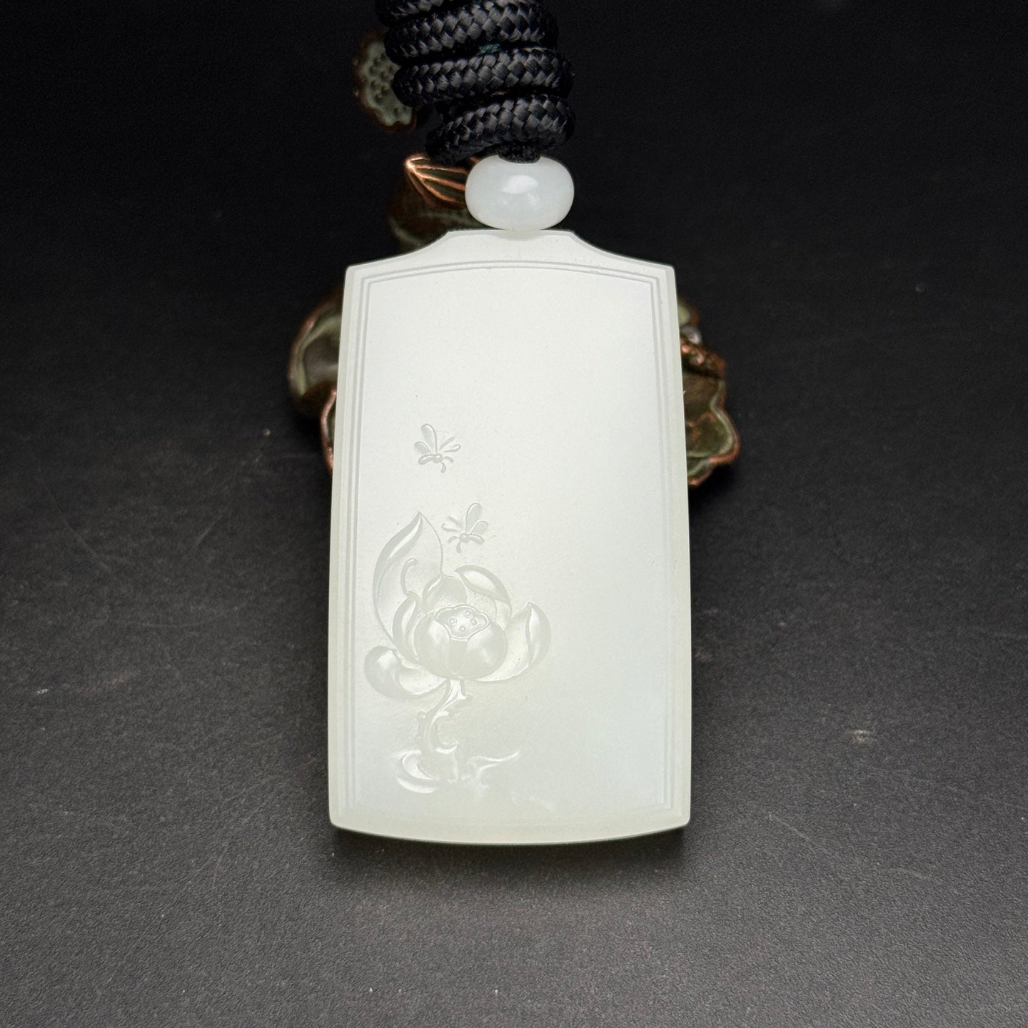 A2190 Chinese Natural Hetian Jade Low Relief Lotus Flower Pendant
