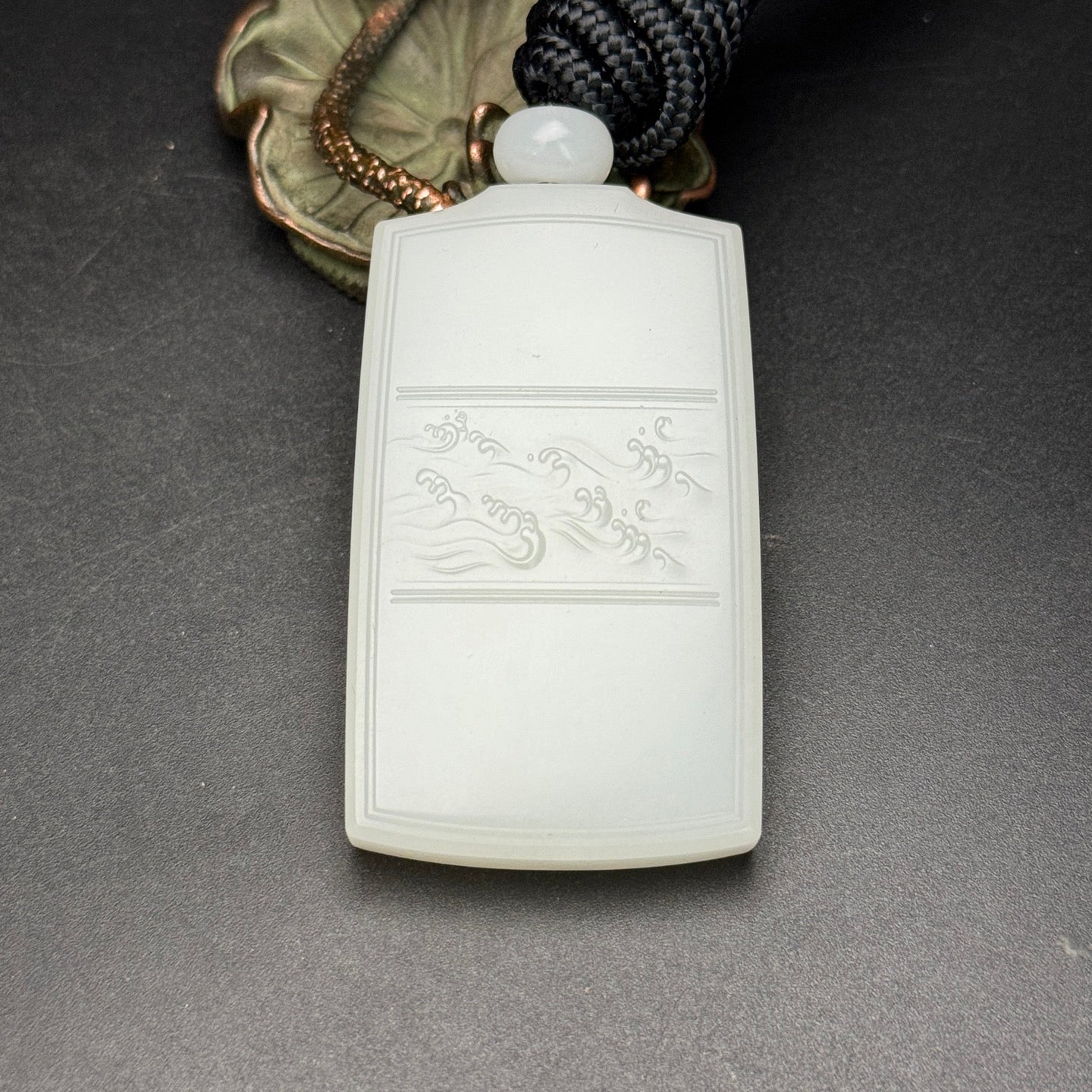 A2190 Chinese Natural Hetian Jade Low Relief Lotus Flower Pendant