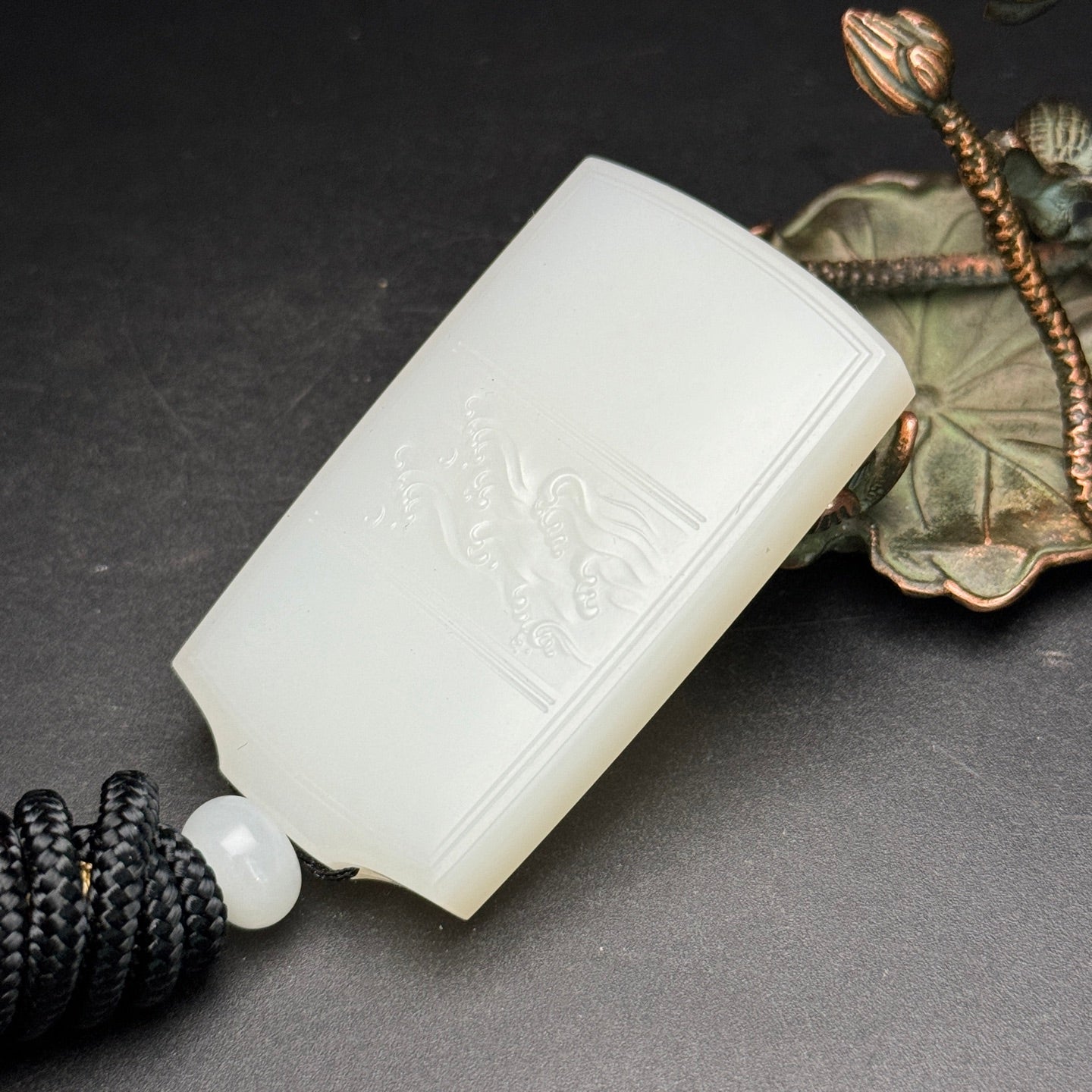 A2190 Chinese Natural Hetian Jade Low Relief Lotus Flower Pendant
