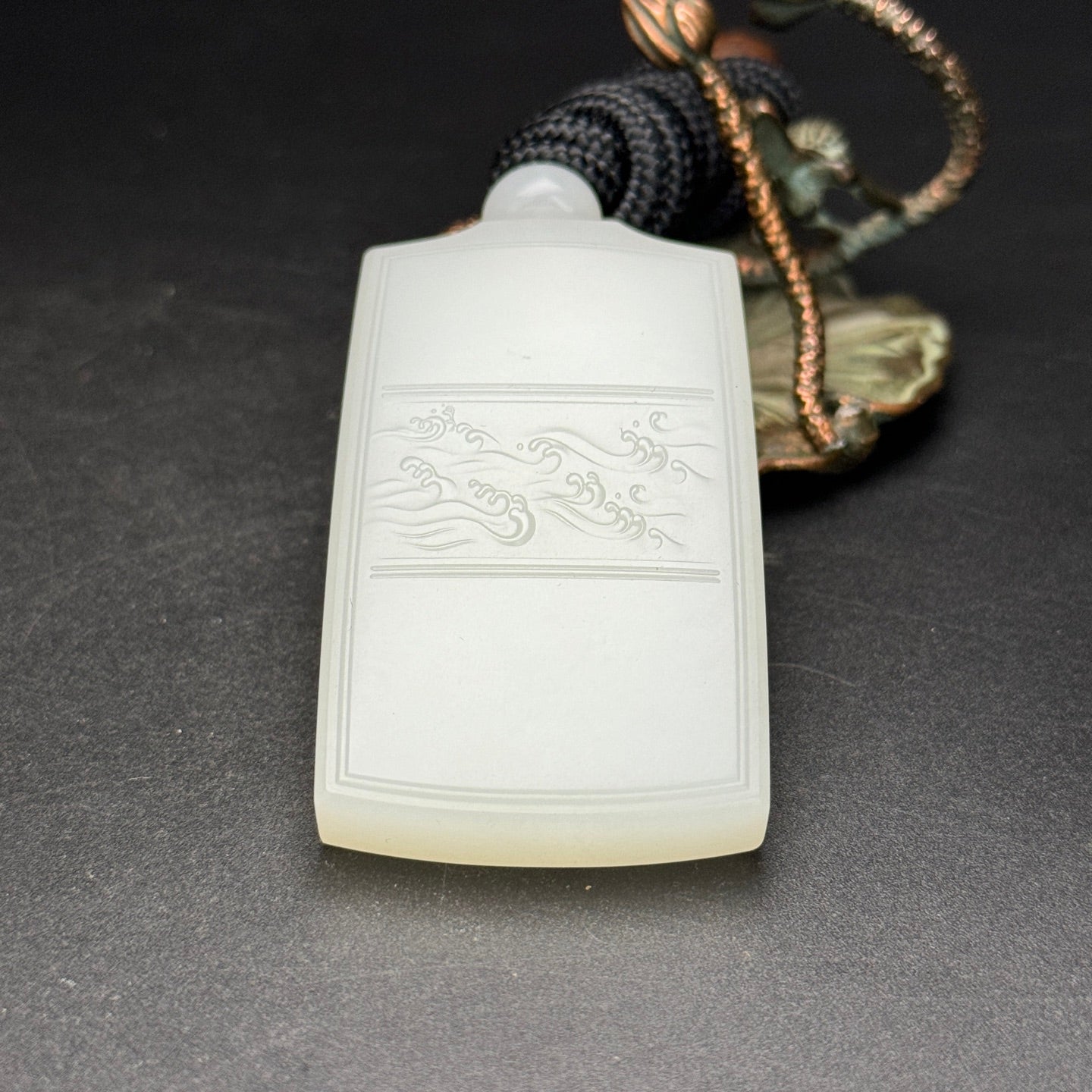 A2190 Chinese Natural Hetian Jade Low Relief Lotus Flower Pendant