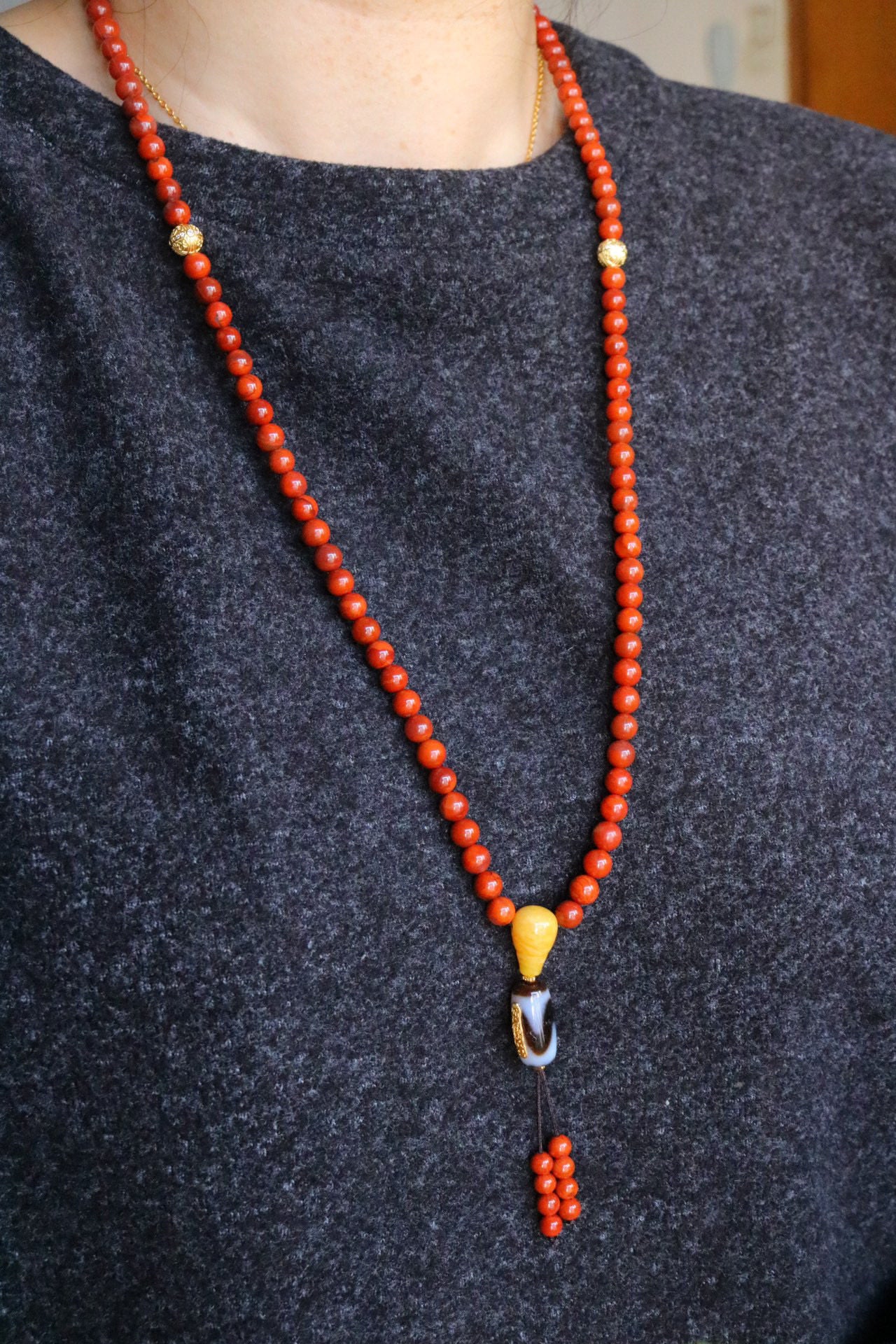 A2194 Beautiful Chinese Nanhong Agate Beads Necklace