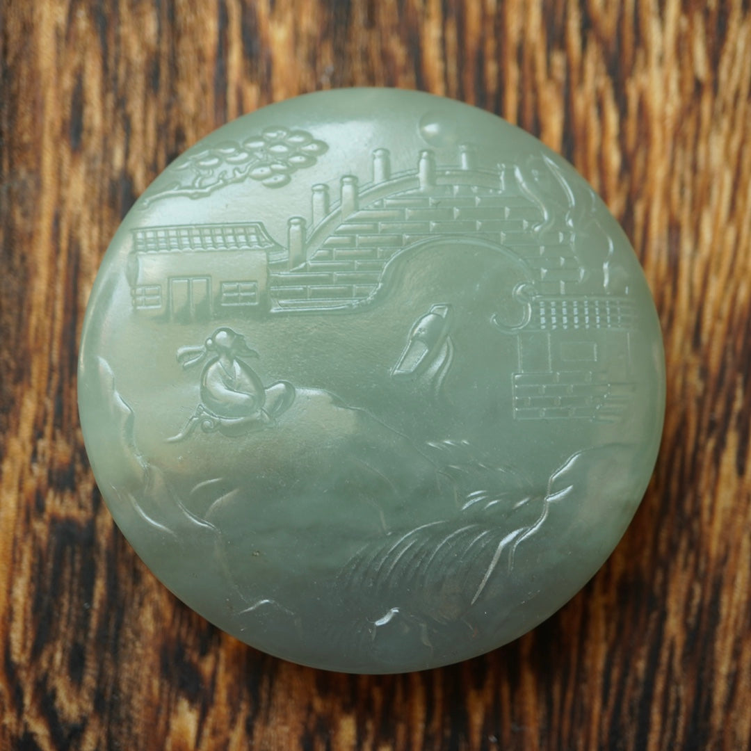 A2195 Chinese Natural Hetian Jade Low Relief Triumphant Return Home Pendant w Hand Woven Necklace