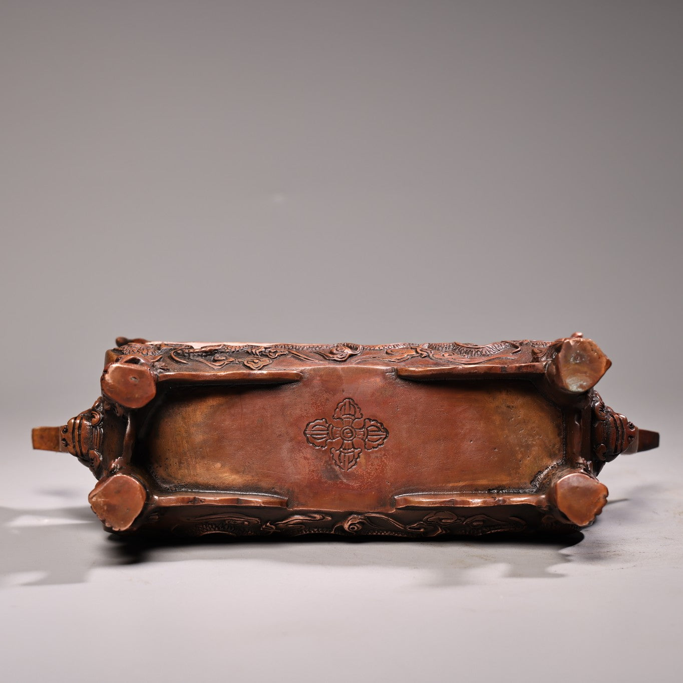 A2200 Vintage Chinese Copper Inlay Gems Double Ear Fortune Dragon Incense Burner