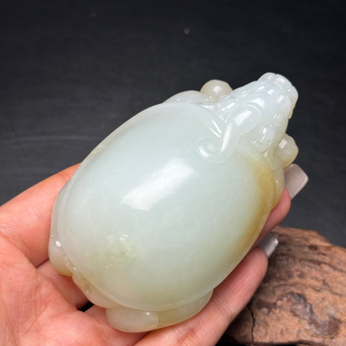 A2218 Superb Chinese Hetian Jade Carved Dragon Turtle Statue