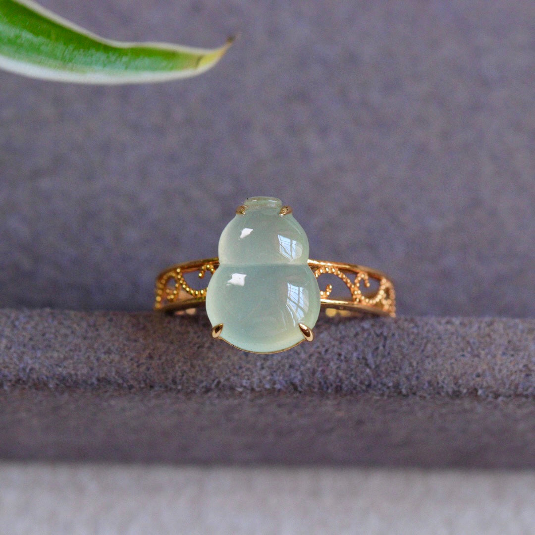 A2220 Exquisite 18K Gold Inlay Jadeite Gourd Ring