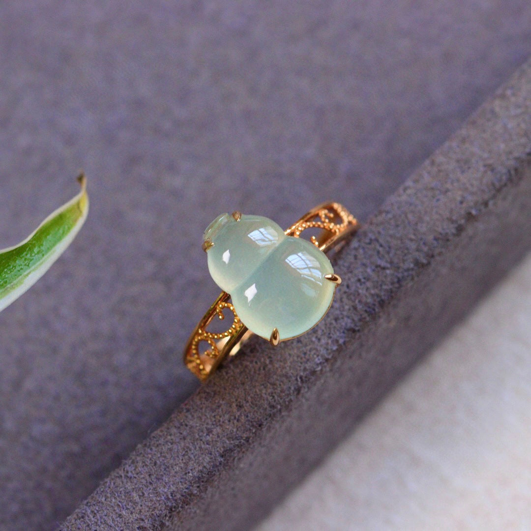 A2220 Exquisite 18K Gold Inlay Jadeite Gourd Ring