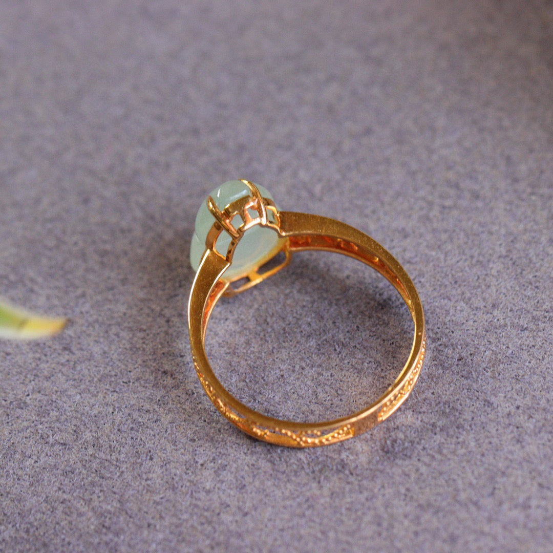A2220 Exquisite 18K Gold Inlay Jadeite Gourd Ring
