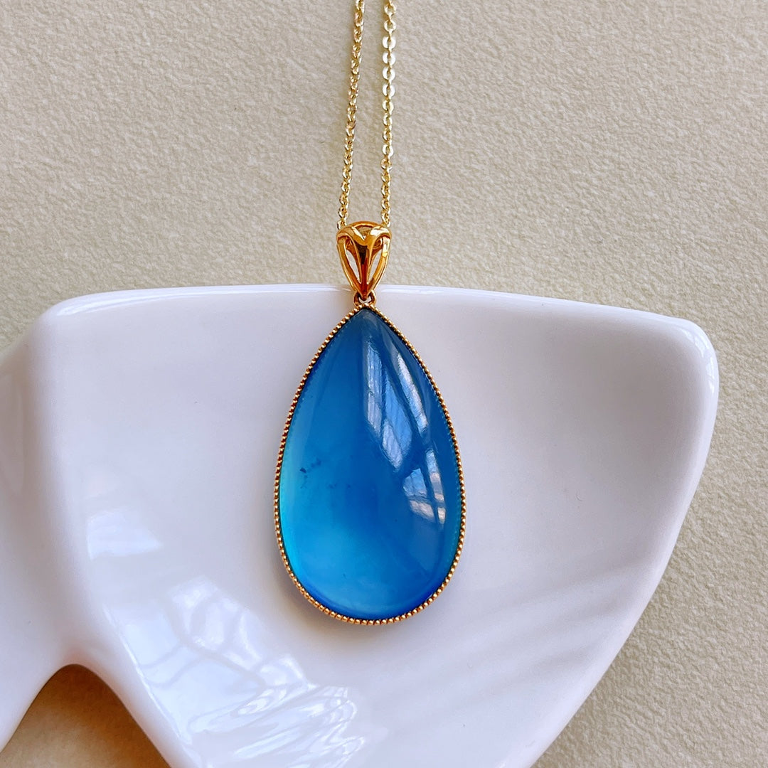 A2222 Exquisite 18K Gold Inlay Aquamarine Water Droplet Shape Pendant