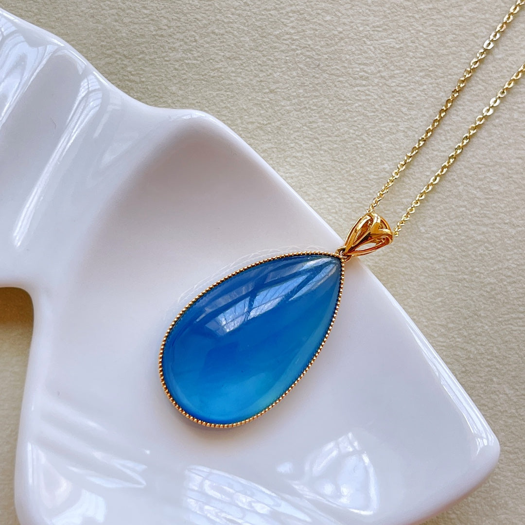 A2222 Exquisite 18K Gold Inlay Aquamarine Water Droplet Shape Pendant