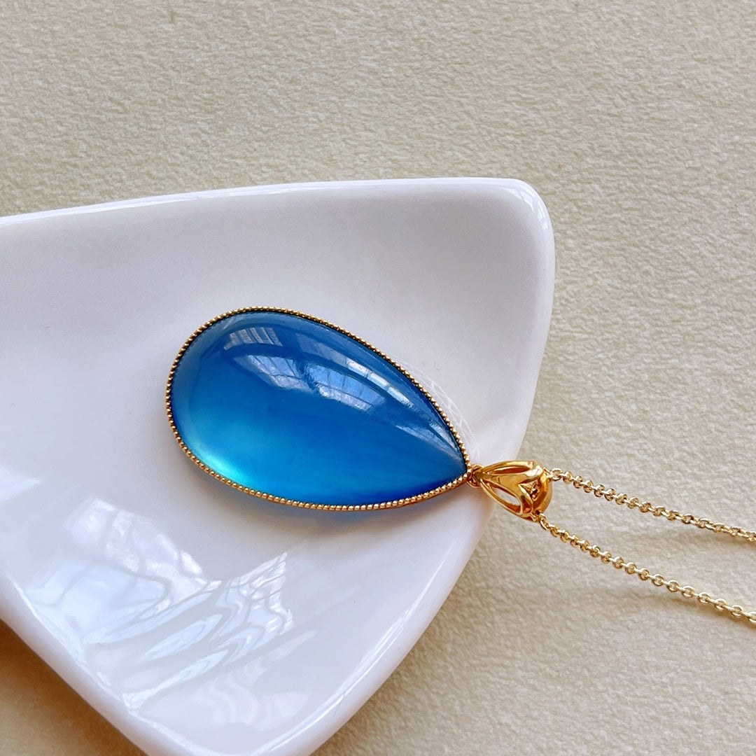 A2222 Exquisite 18K Gold Inlay Aquamarine Water Droplet Shape Pendant