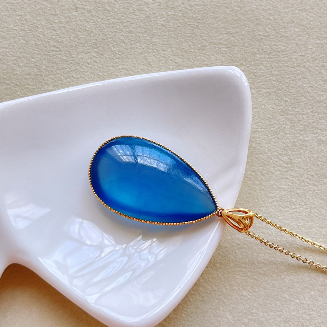A2222 Exquisite 18K Gold Inlay Aquamarine Water Droplet Shape Pendant