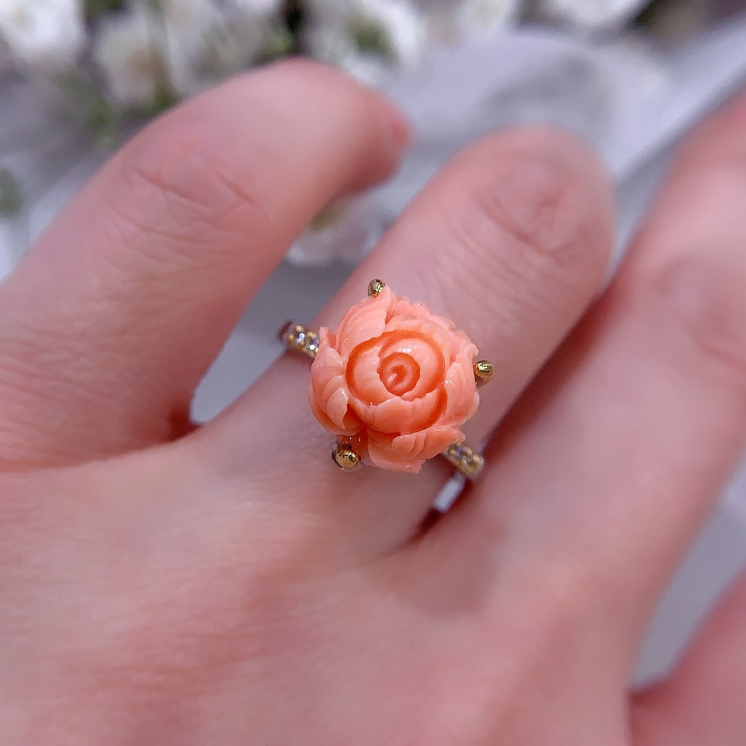 A2236 Beautiful Silver Inlay Coral Flower Ring