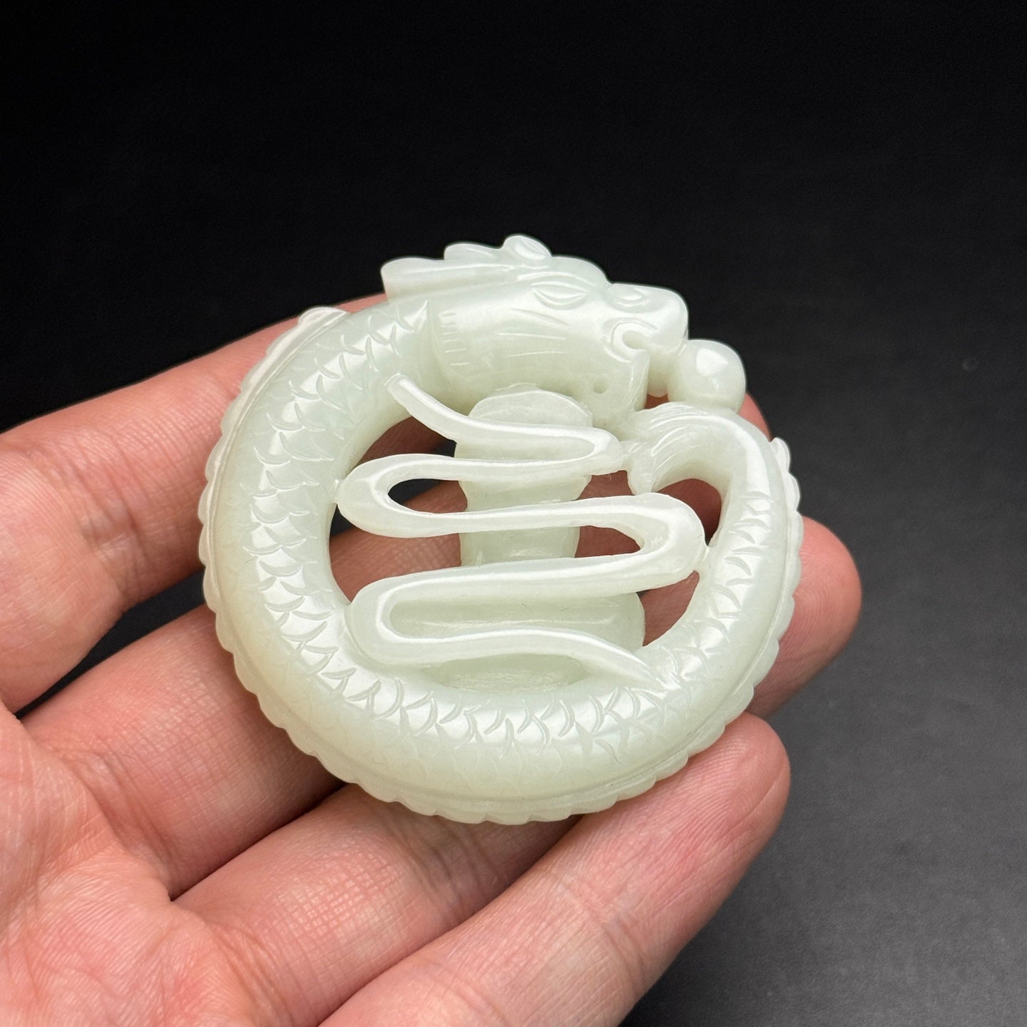 A2241 Openwork Chinese Hetian Jade Carved Dragon & Buddha Pendant