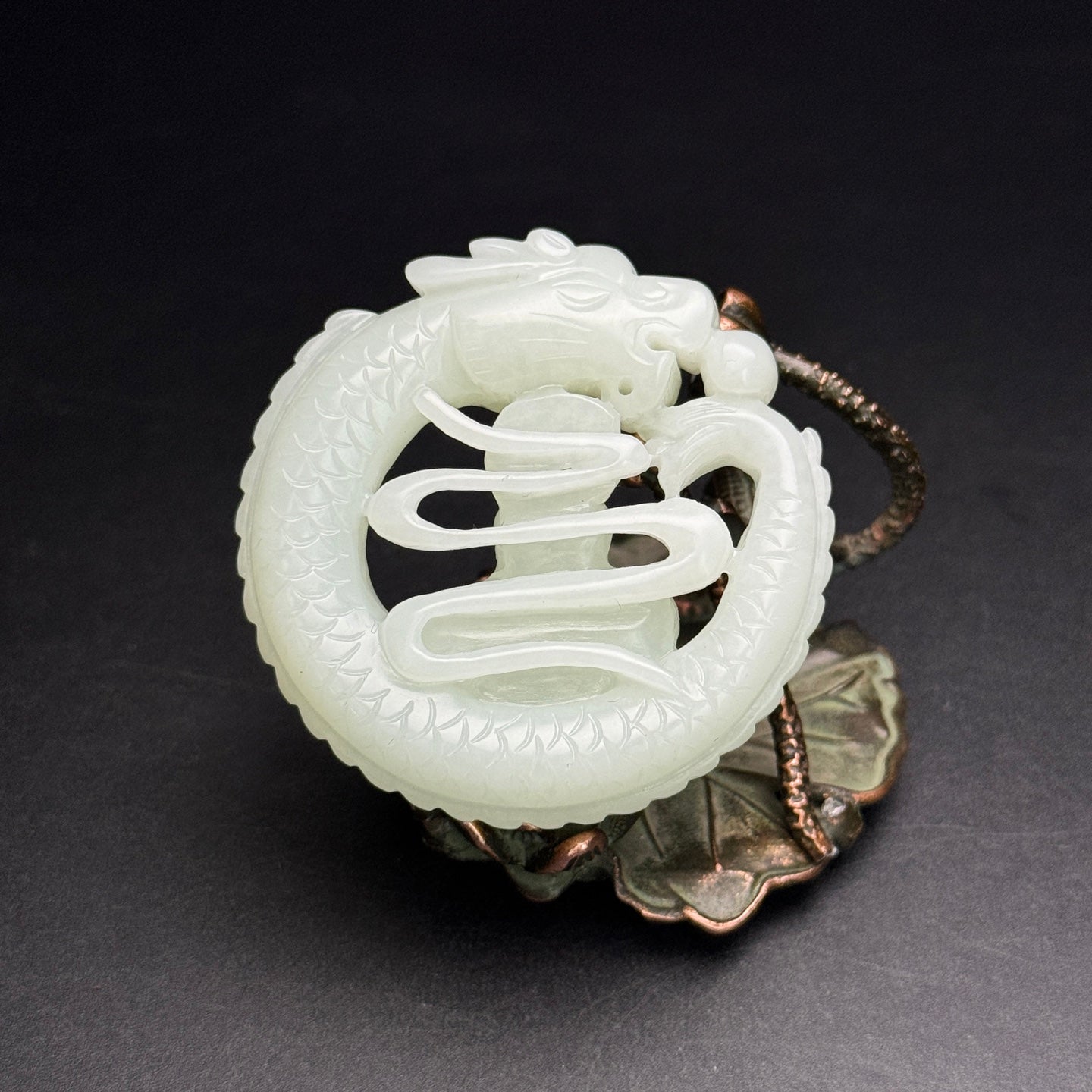 A2241 Openwork Chinese Hetian Jade Carved Dragon & Buddha Pendant