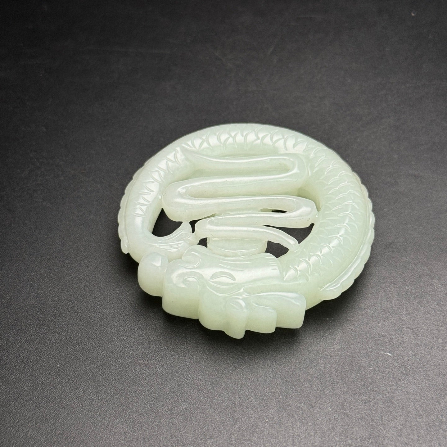 A2241 Openwork Chinese Hetian Jade Carved Dragon & Buddha Pendant