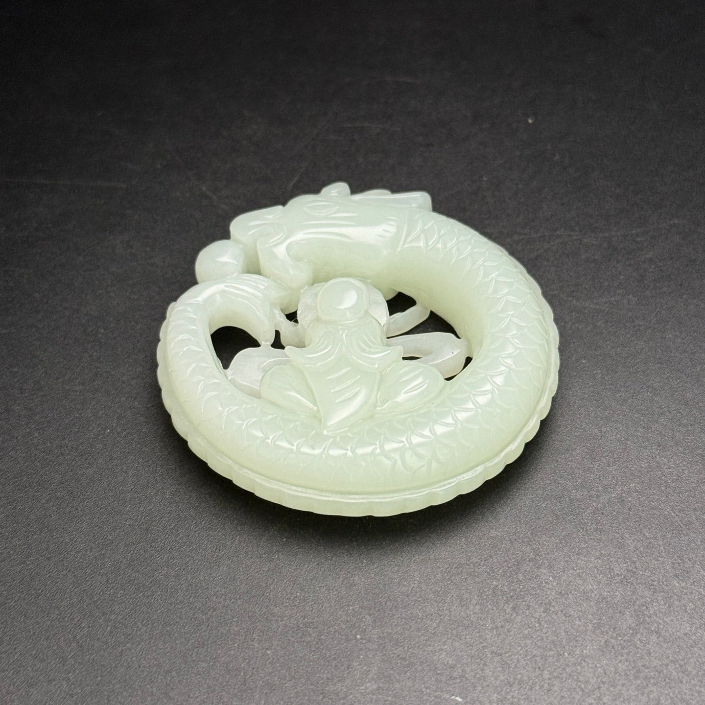A2241 Openwork Chinese Hetian Jade Carved Dragon & Buddha Pendant