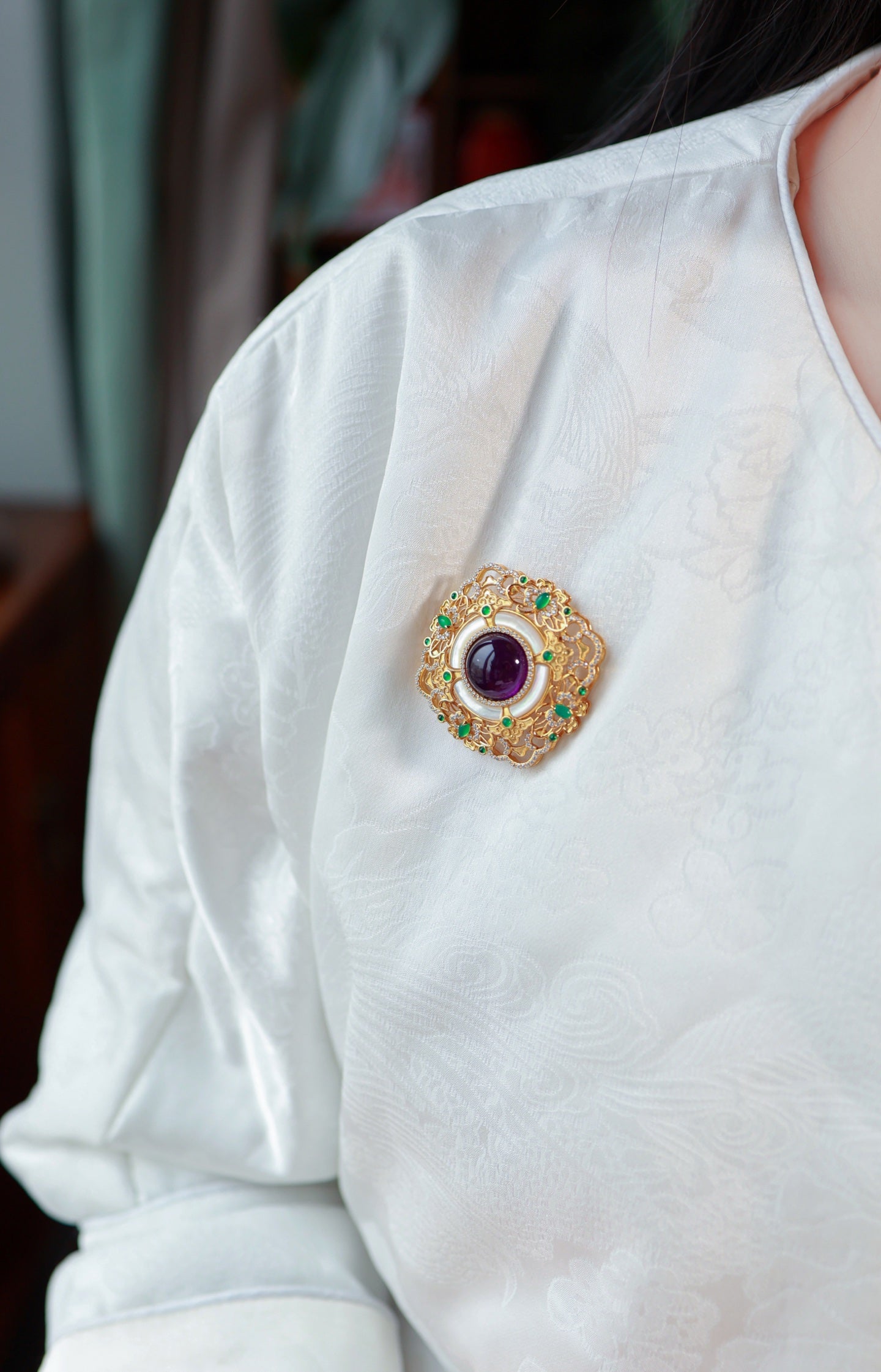A2244 Beautiful Silver Plated Gilt Gold Inlay Amethyst Pendant