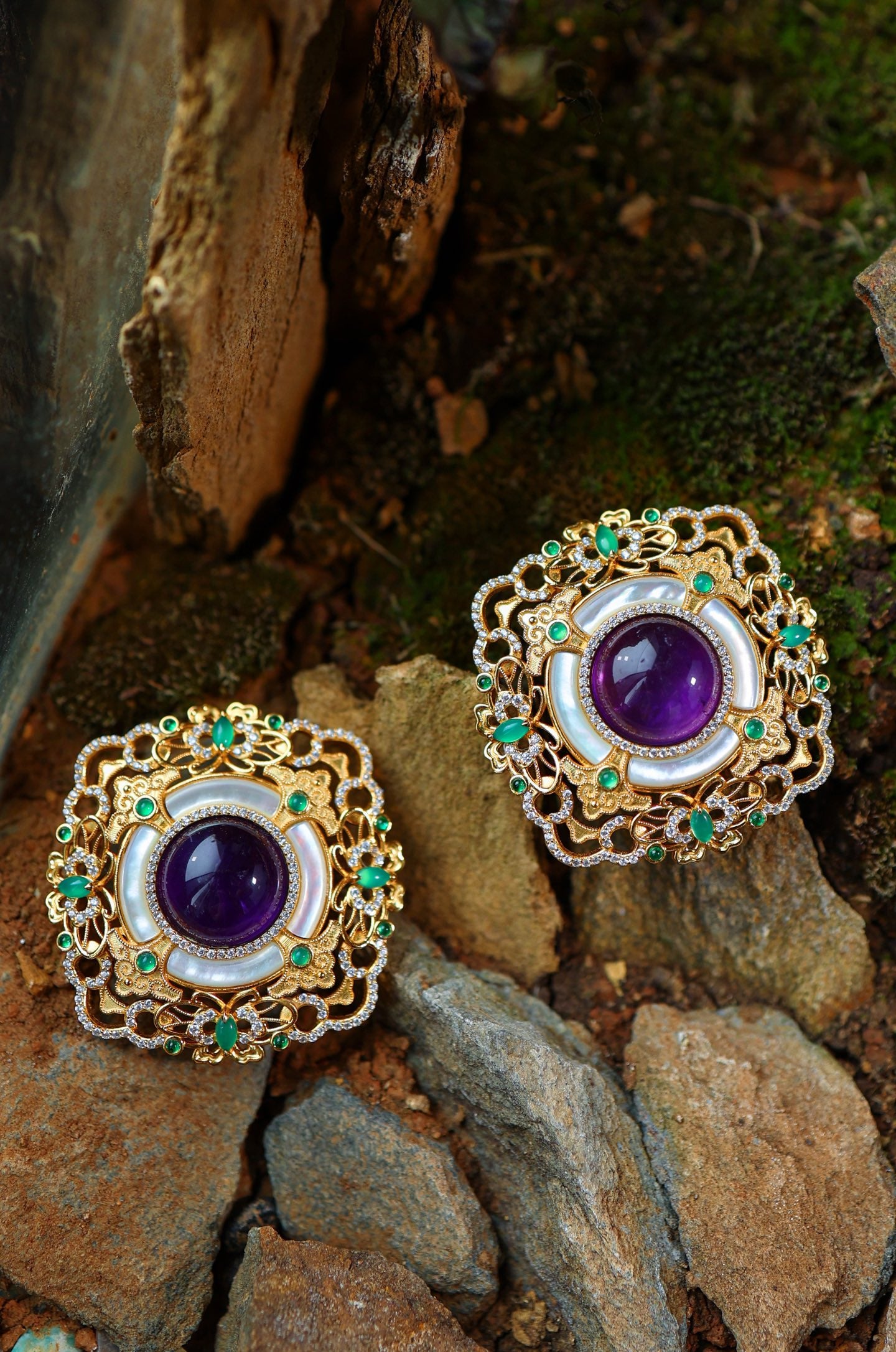 A2244 Beautiful Silver Plated Gilt Gold Inlay Amethyst Pendant