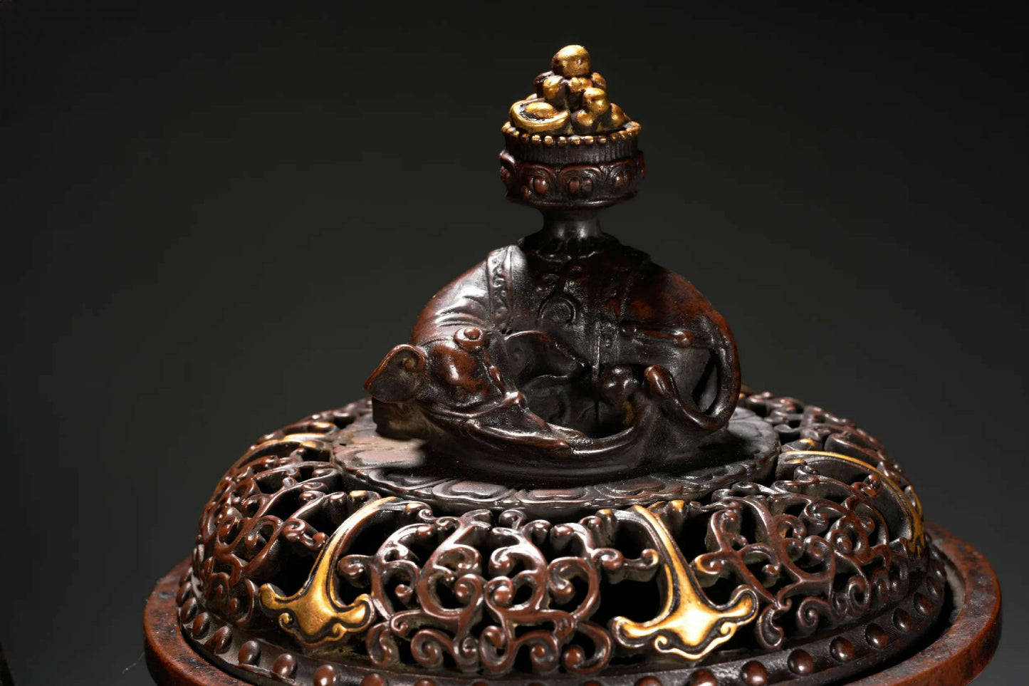 A2245 Chinese Gilt Gold Copper 3 Legs Double Ears Incense Burner