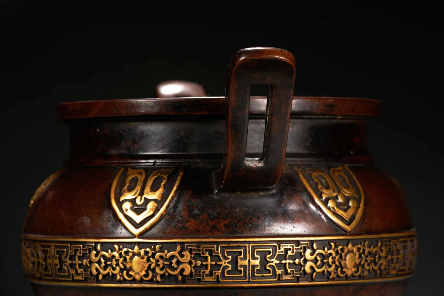 A2245 Chinese Gilt Gold Copper 3 Legs Double Ears Incense Burner