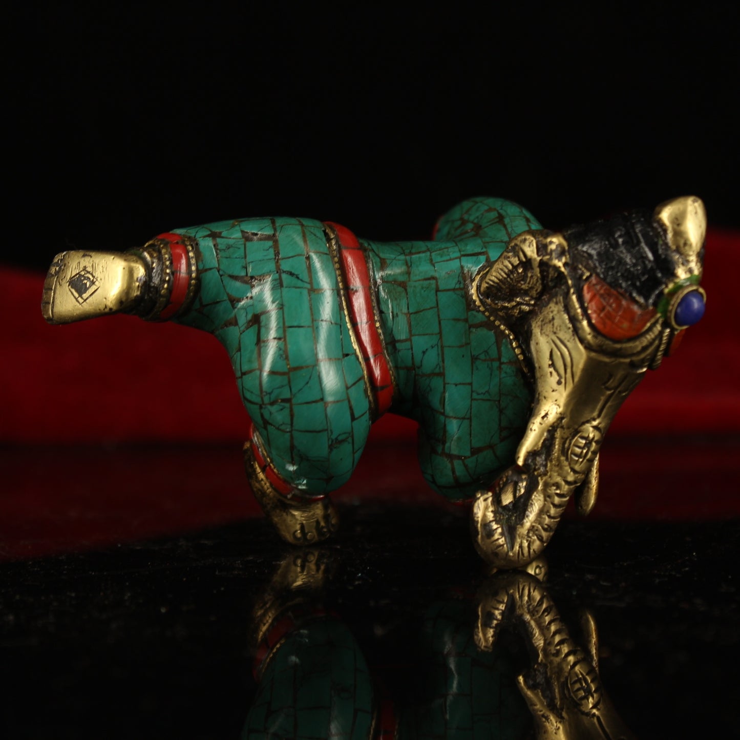 A2246 Old Tibetan Gilt Gold Bronze Inlay Turquoise & Gems Yellow Jambhala Statue