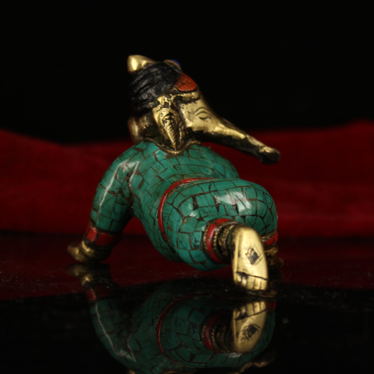 A2246 Old Tibetan Gilt Gold Bronze Inlay Turquoise & Gems Yellow Jambhala Statue
