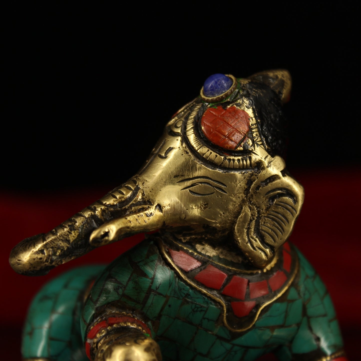A2246 Old Tibetan Gilt Gold Bronze Inlay Turquoise & Gems Yellow Jambhala Statue