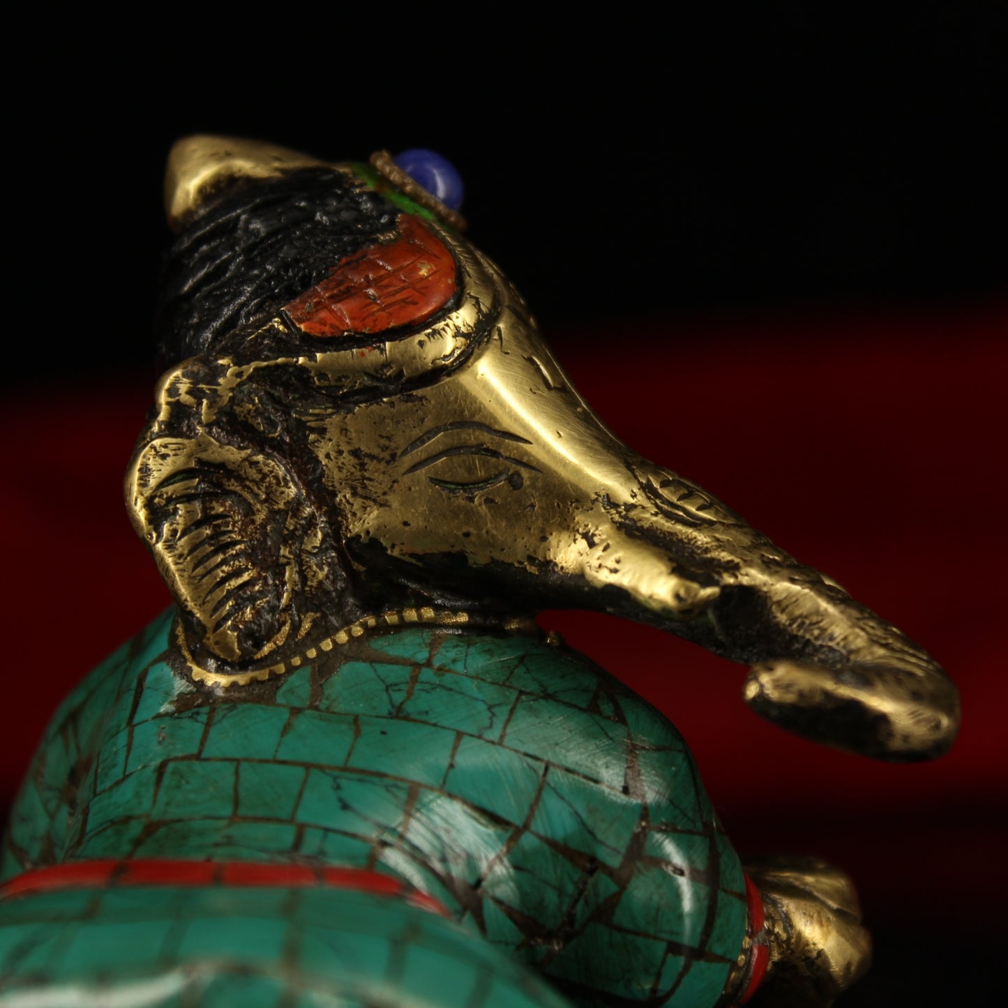 A2246 Old Tibetan Gilt Gold Bronze Inlay Turquoise & Gems Yellow Jambhala Statue