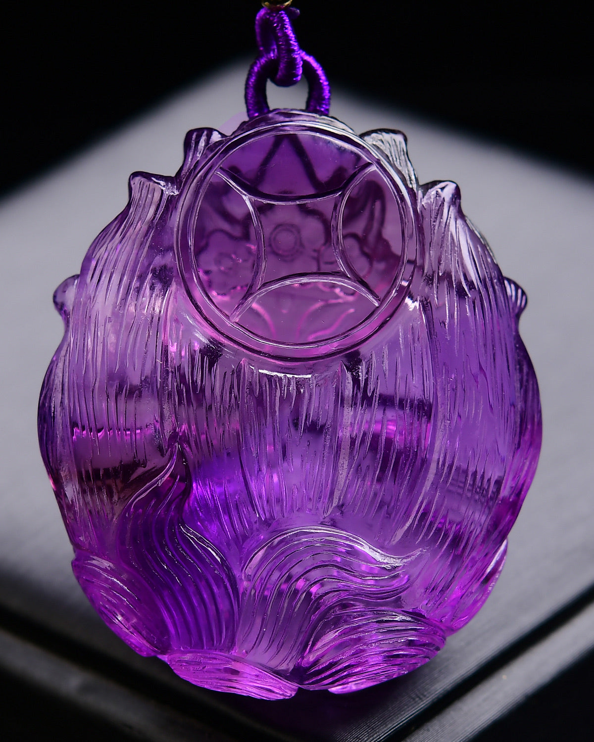 A2258 Exquisite Amethyst Crystal Carved Nine-tailed Fox Pendant
