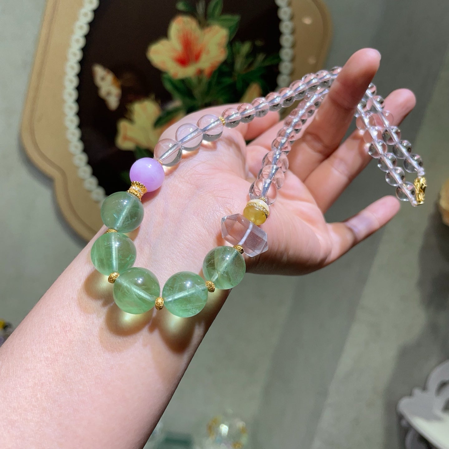 A2273 Beautiful Fluorite & White Cystal Beads Pendant