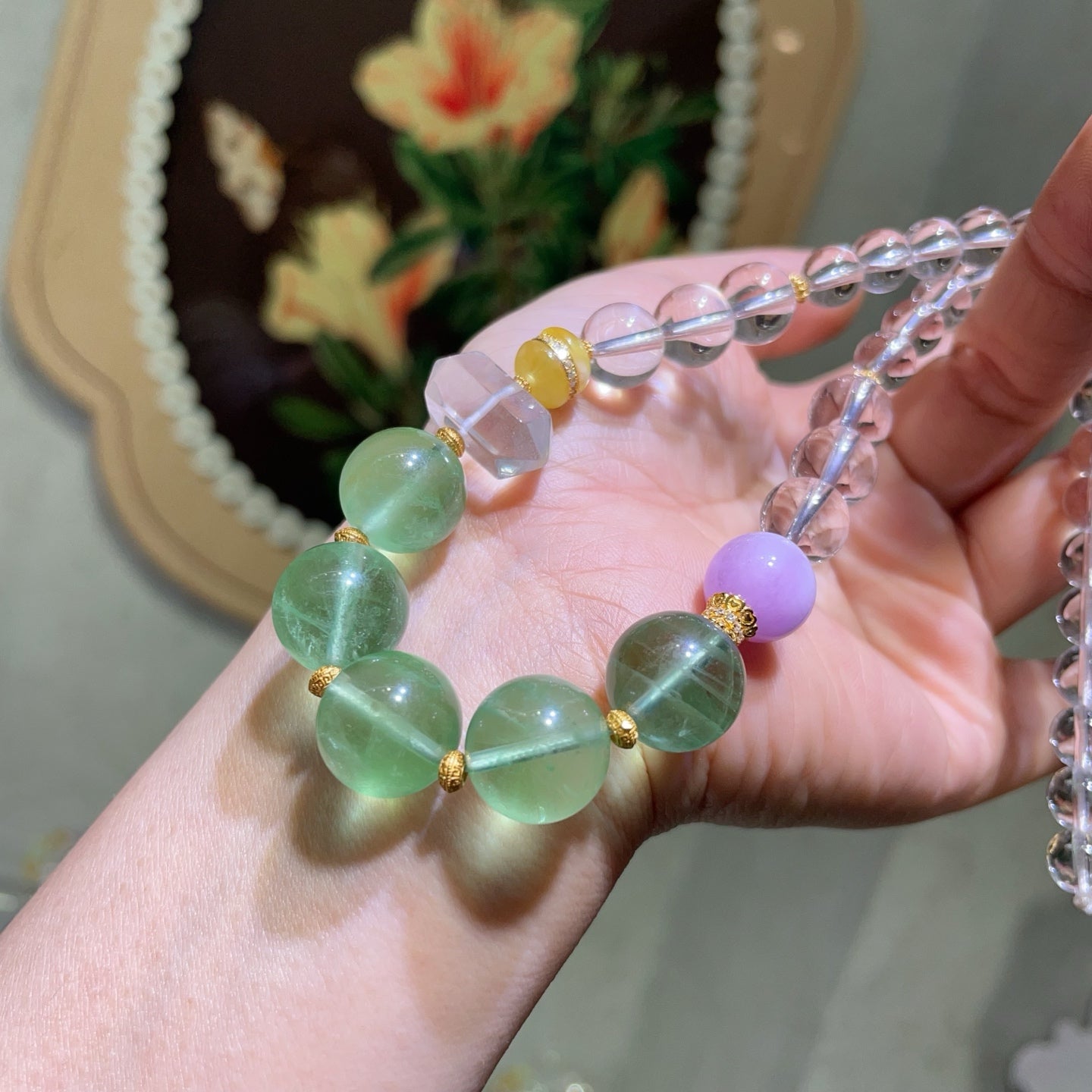 A2273 Beautiful Fluorite & White Cystal Beads Pendant