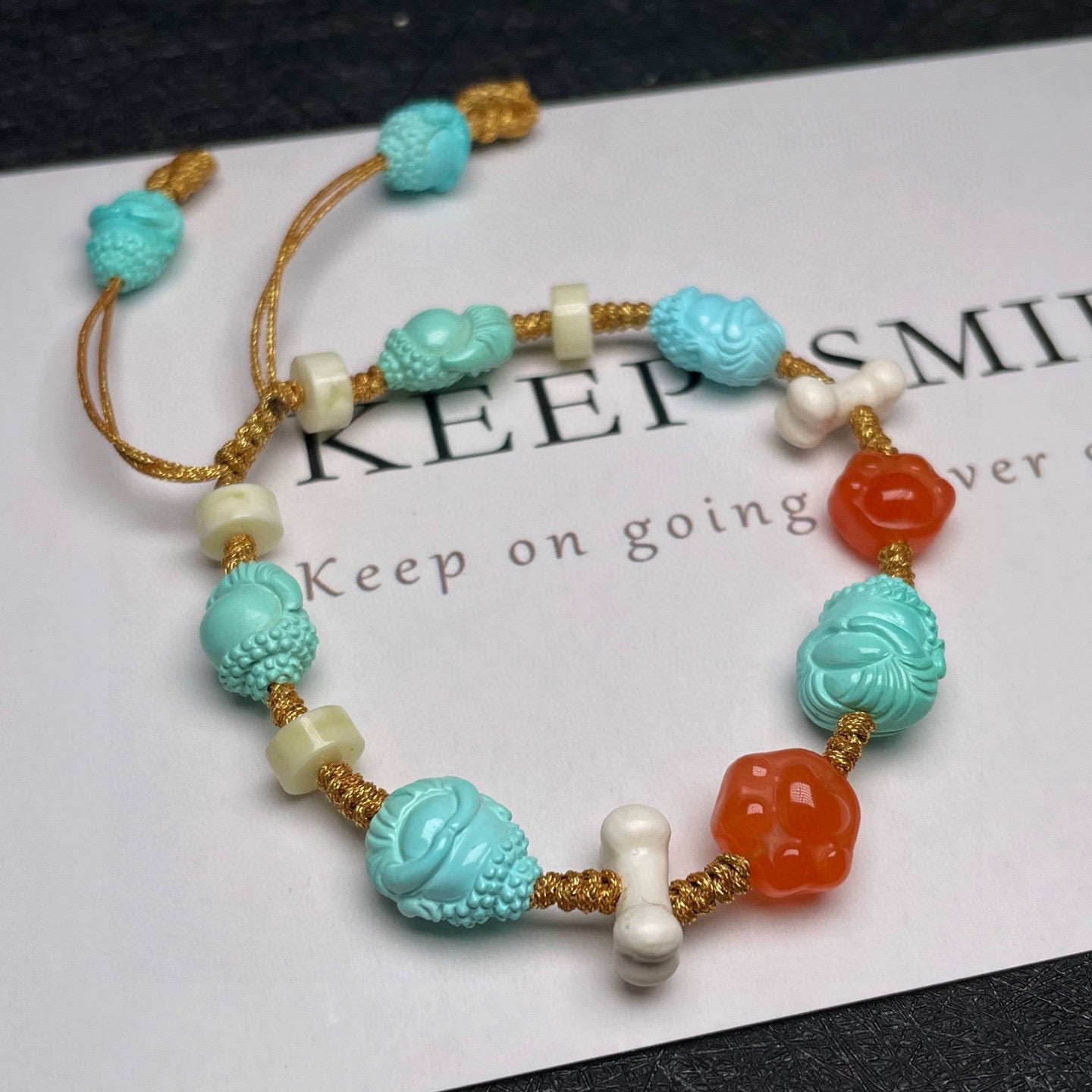 A2289 Hand Woven Beautiful Turquoise & Nanhong Agate Beads Bracelet